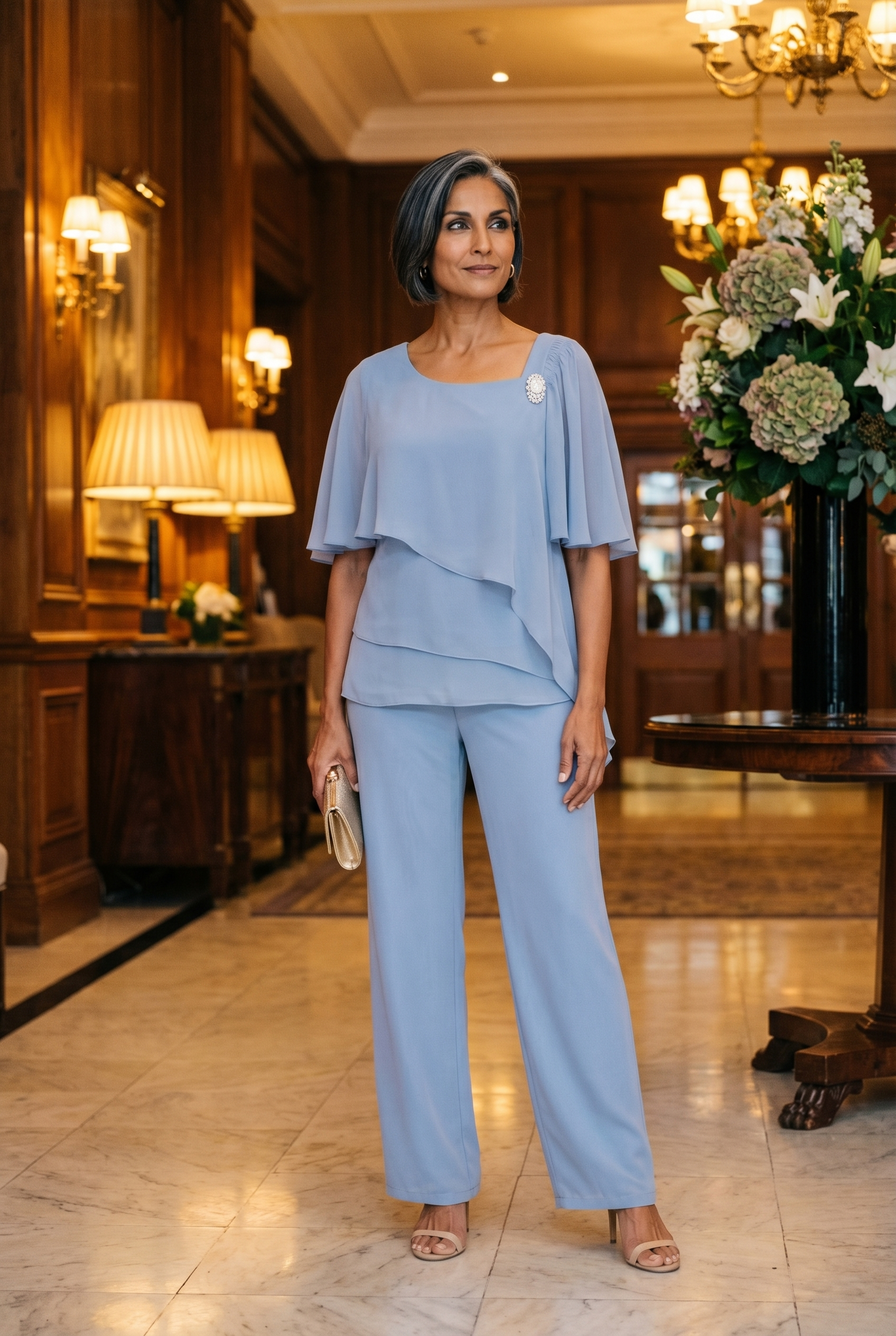 Women's Cape Sleeve Chiffon 2-Piece Set | Blackstone London