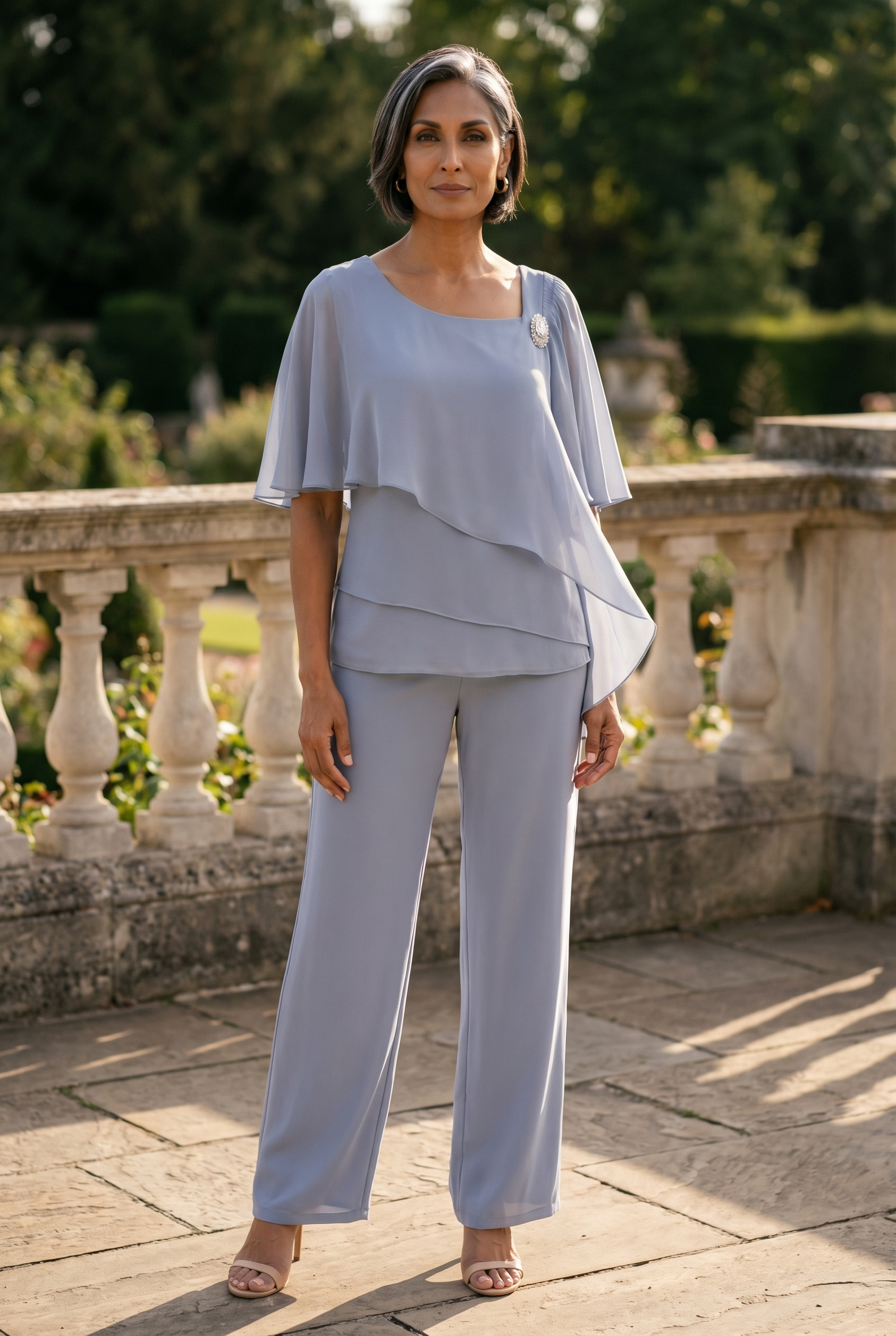 Women's Cape Sleeve Chiffon 2-Piece Set | Blackstone London