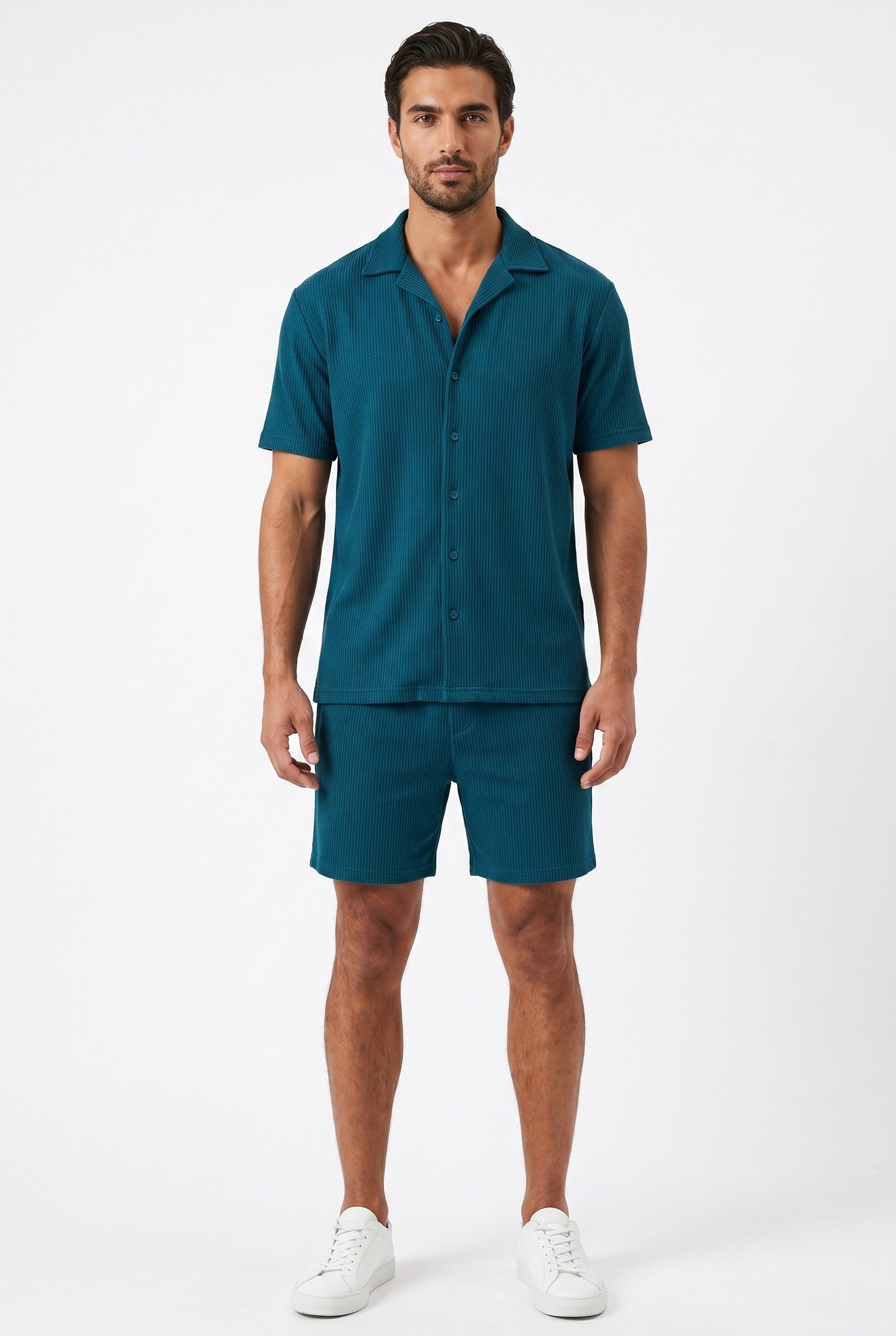 Men's Cuban Collar Knit Shirt & Shorts 2-Piece Set | Blackstone London