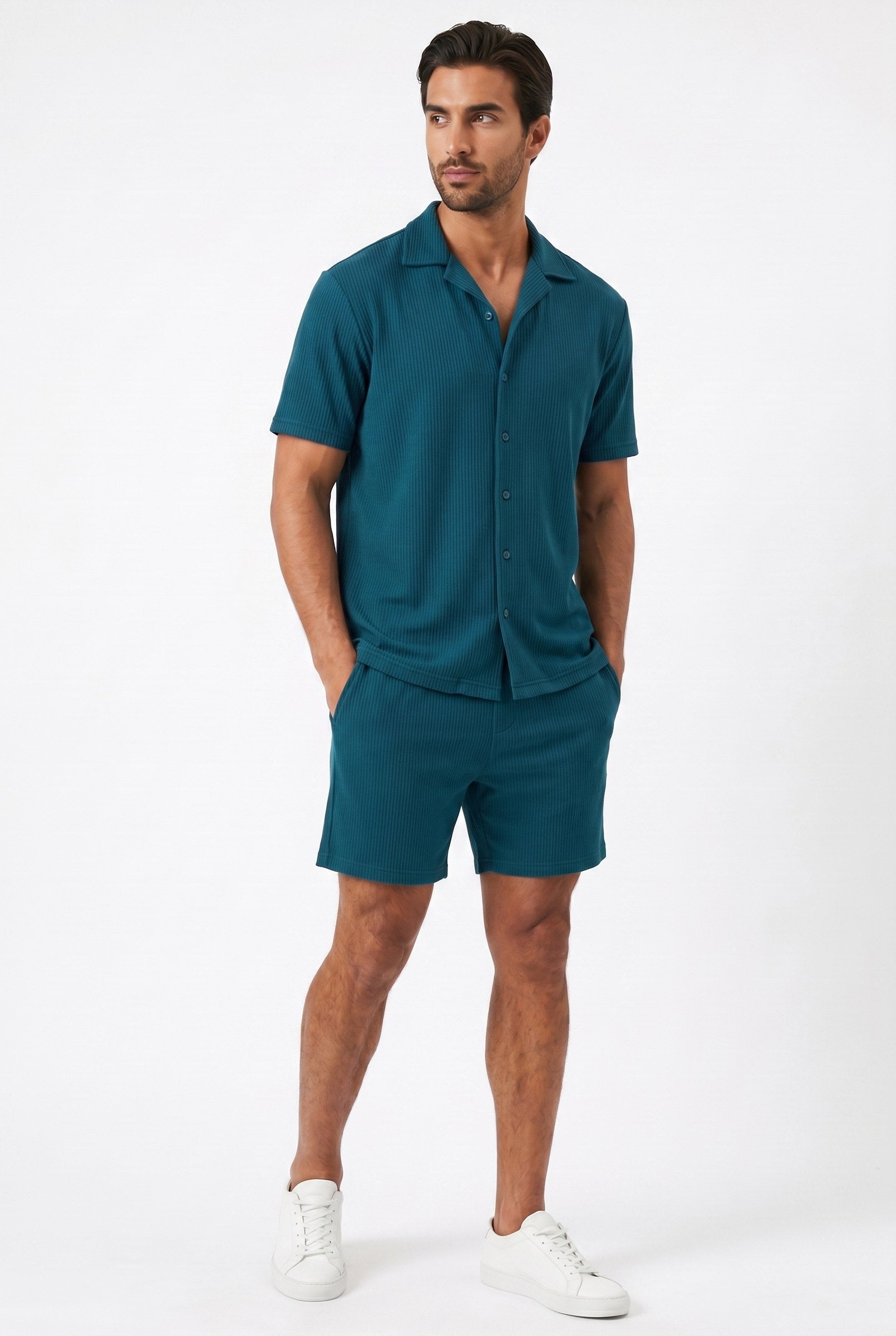 Men's Cuban Collar Knit Shirt & Shorts 2-Piece Set | Blackstone London