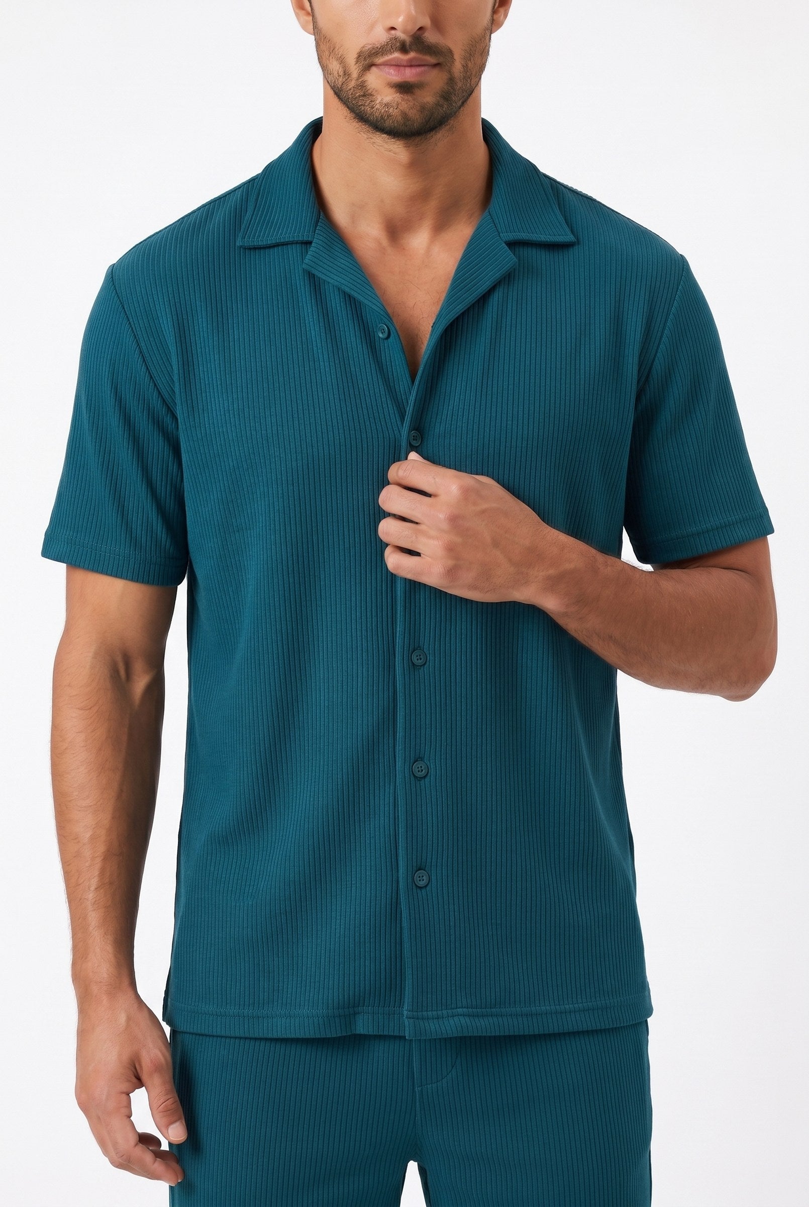 Men's Cuban Collar Knit Shirt & Shorts 2-Piece Set | Blackstone London