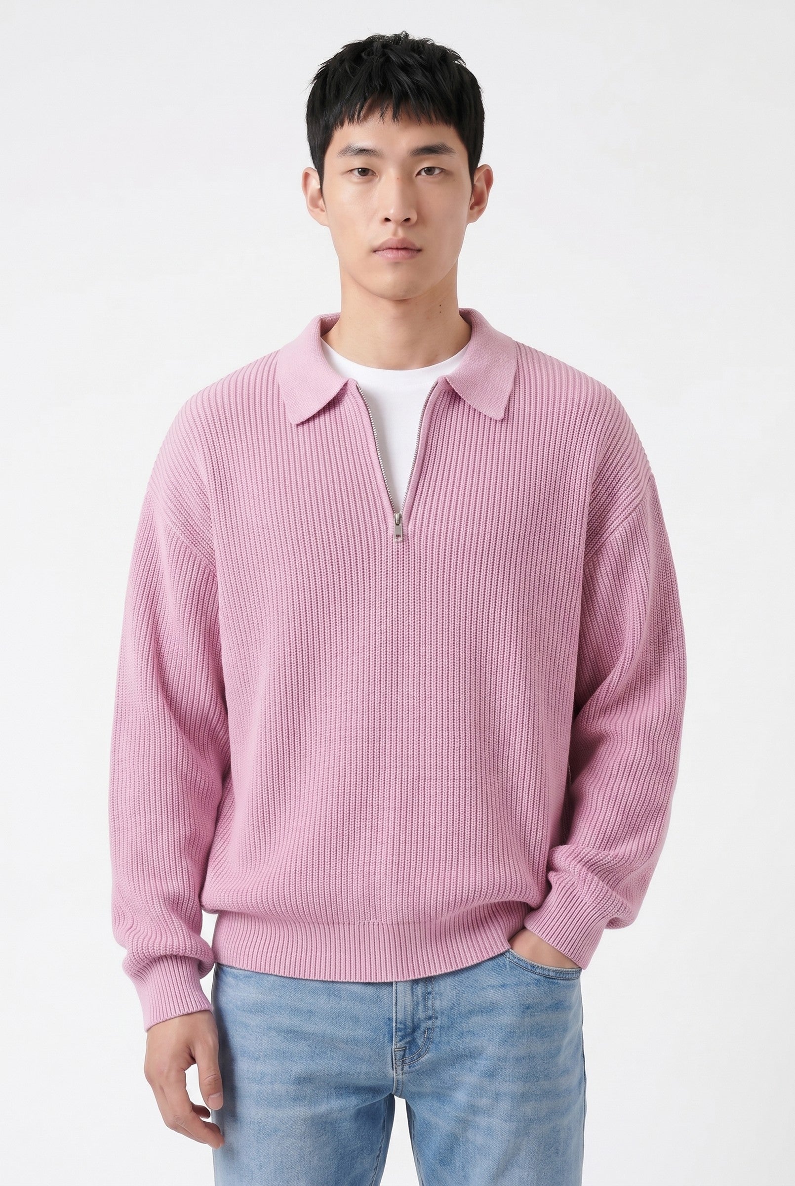 Men's Acid Washed Half-Zip Knit Pullover | Blackstone London