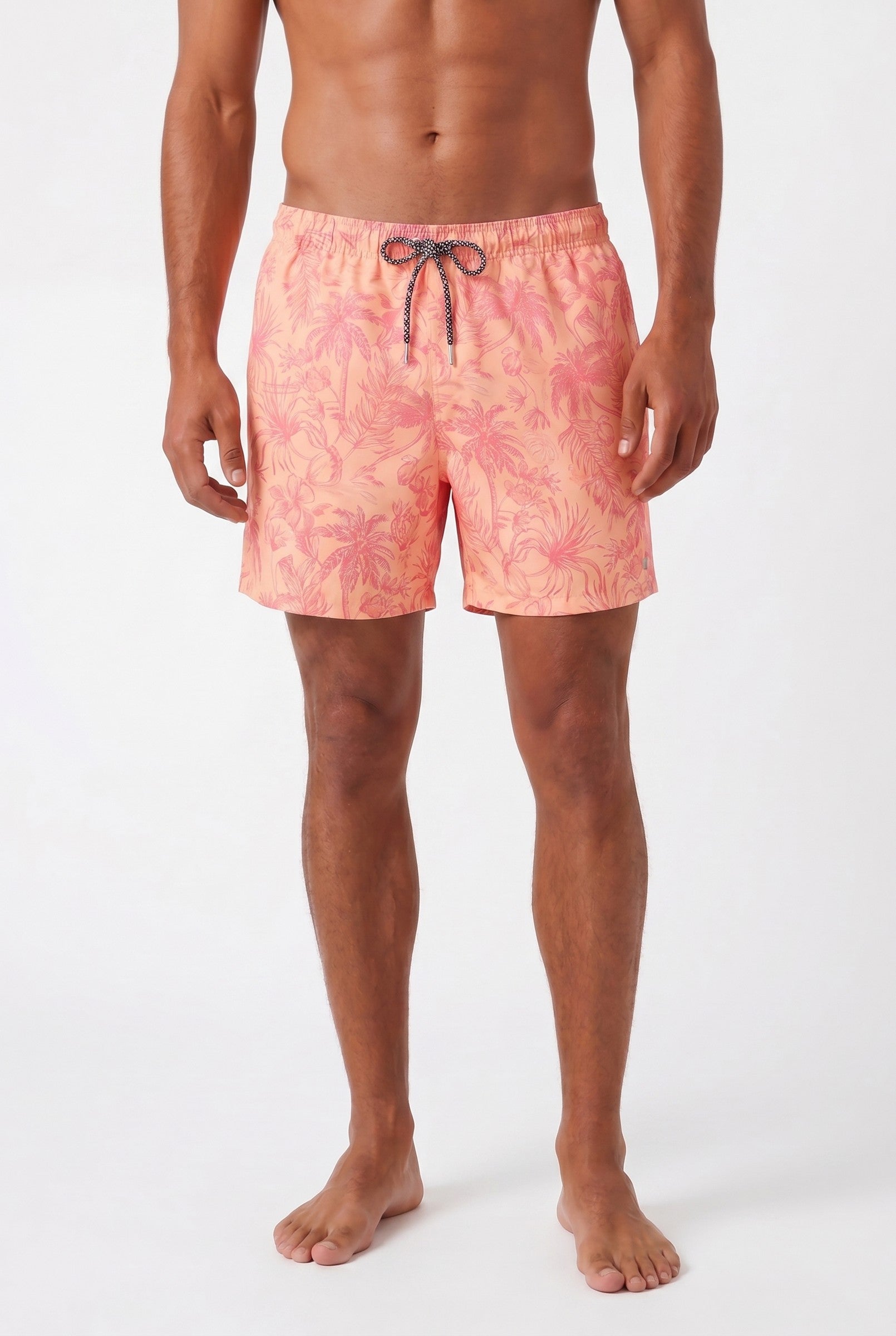 Men's Peach Palm Print Swim Shorts | Blackstone London