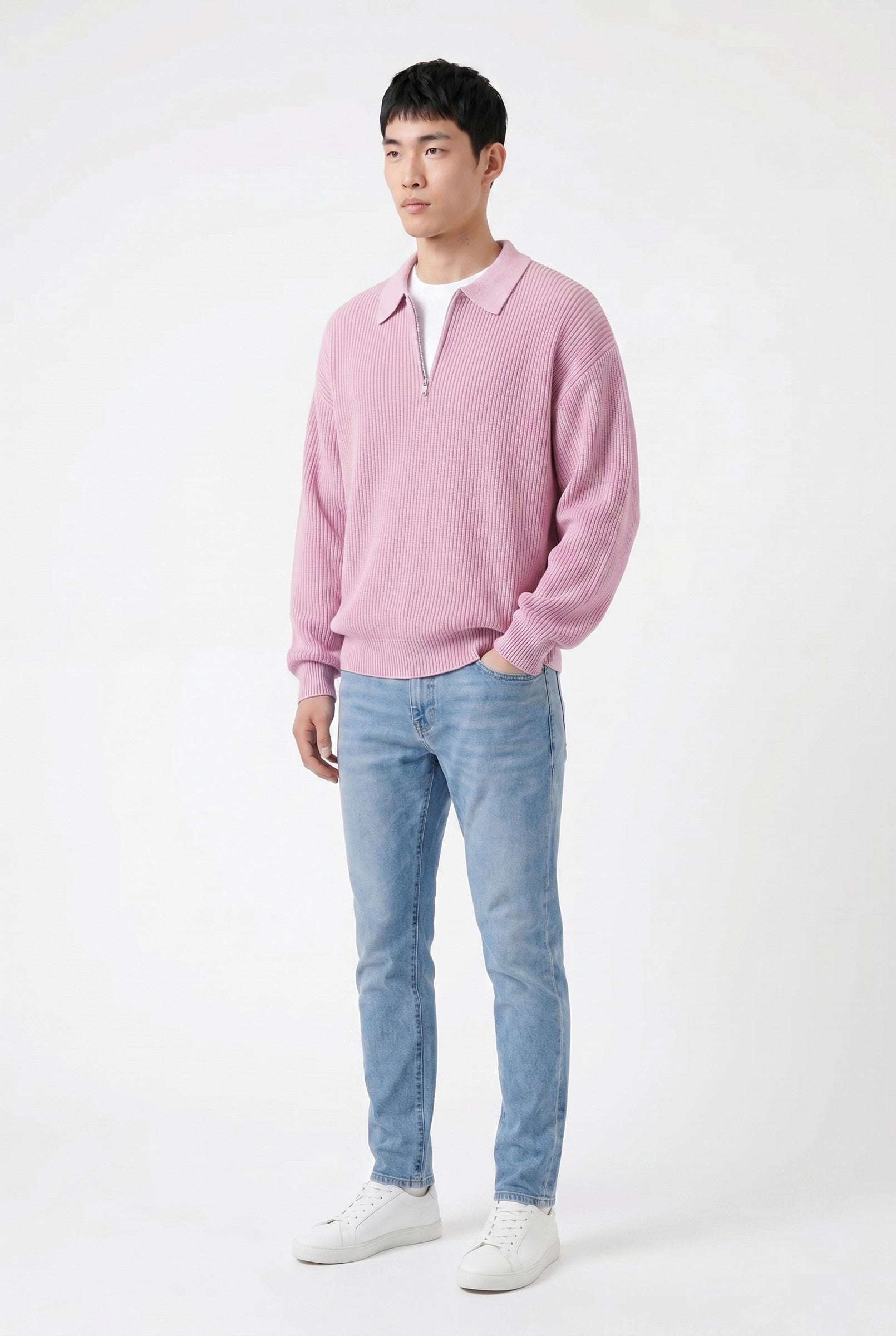 Men's Acid Washed Half-Zip Knit Pullover | Blackstone London