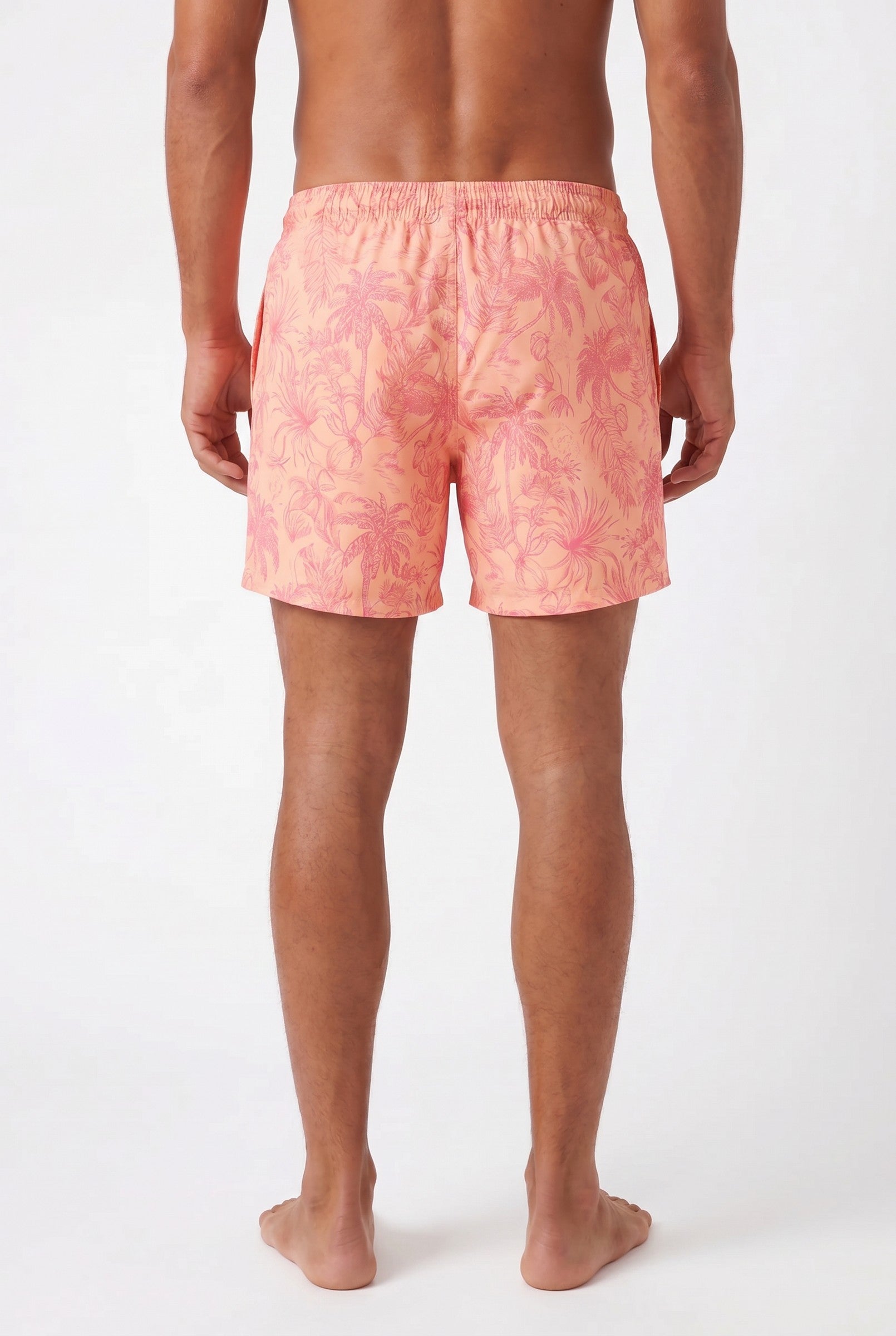 Men's Peach Palm Print Swim Shorts | Blackstone London