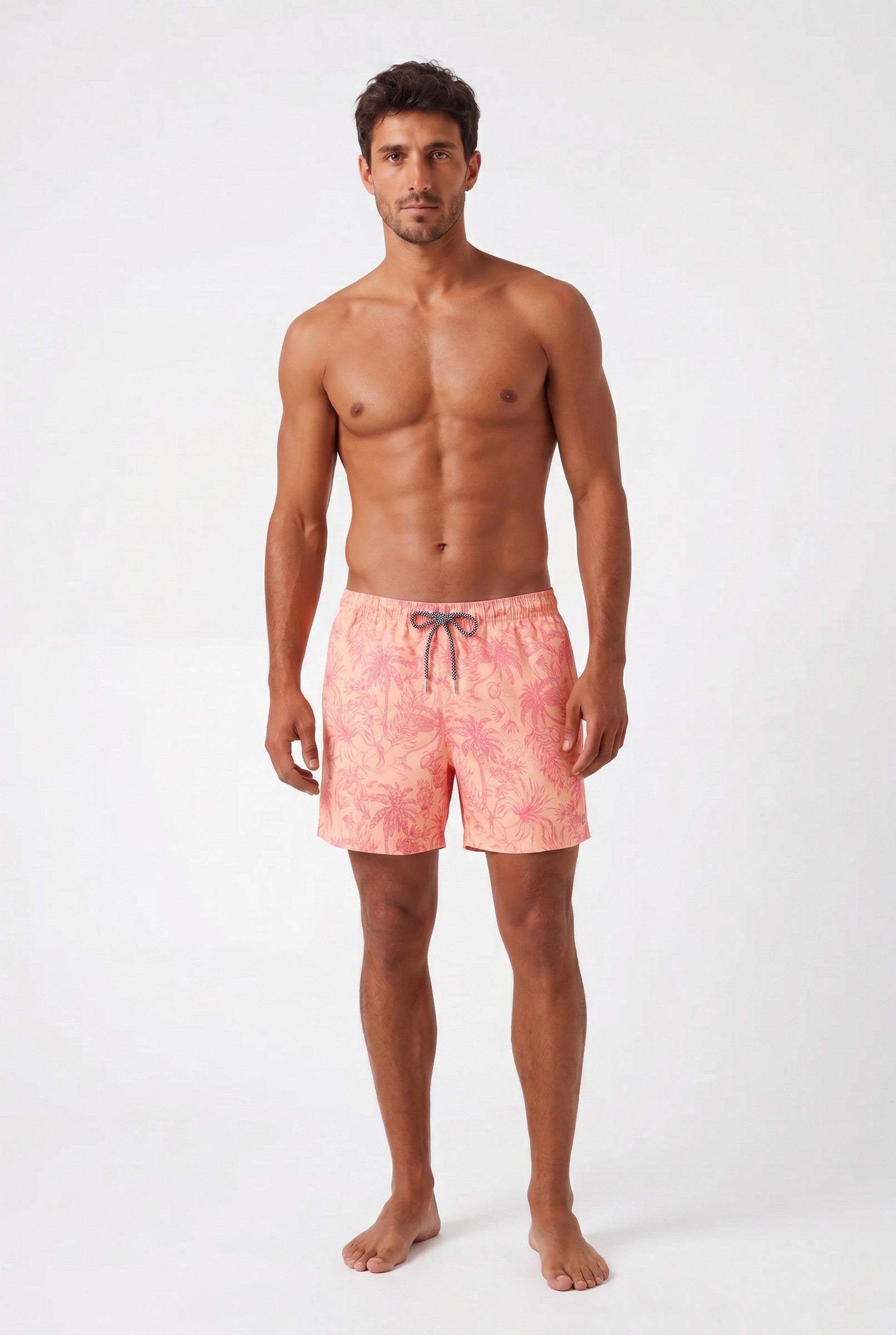 Men's Peach Palm Print Swim Shorts | Blackstone London