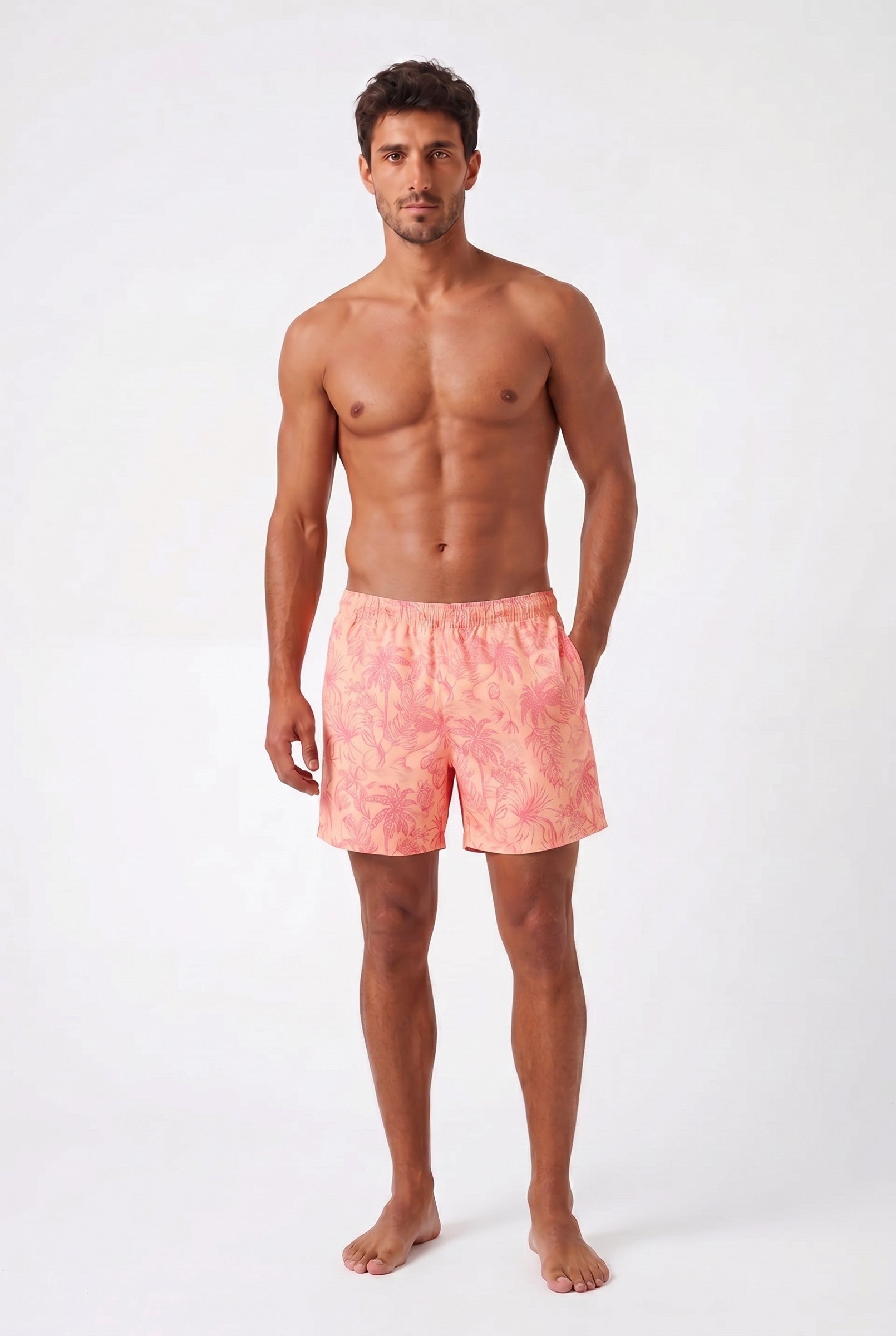Men's Peach Palm Print Swim Shorts | Blackstone London