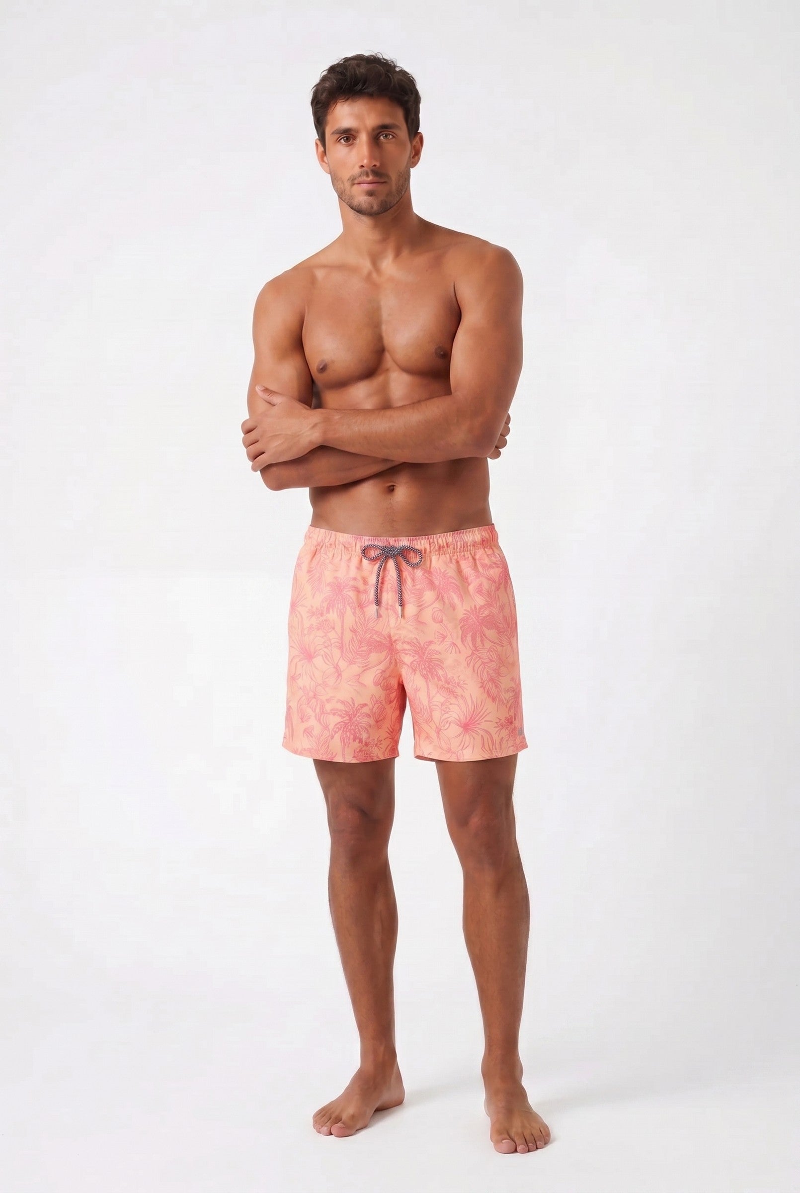 Men's Peach Palm Print Swim Shorts | Blackstone London