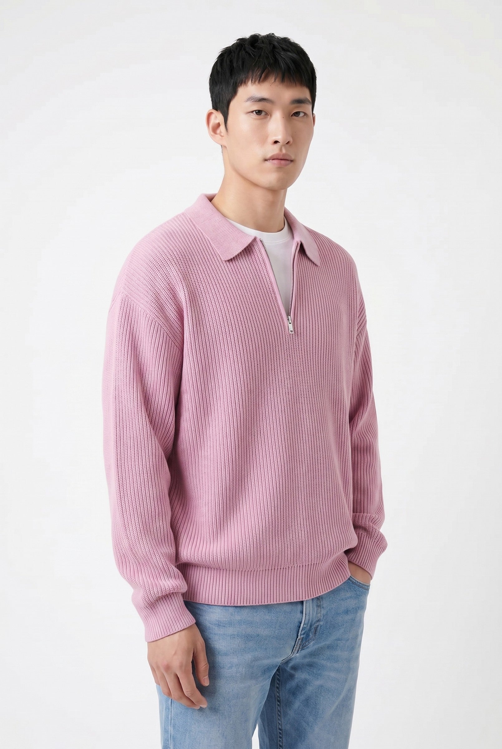 Men's Acid Washed Half-Zip Knit Pullover | Blackstone London