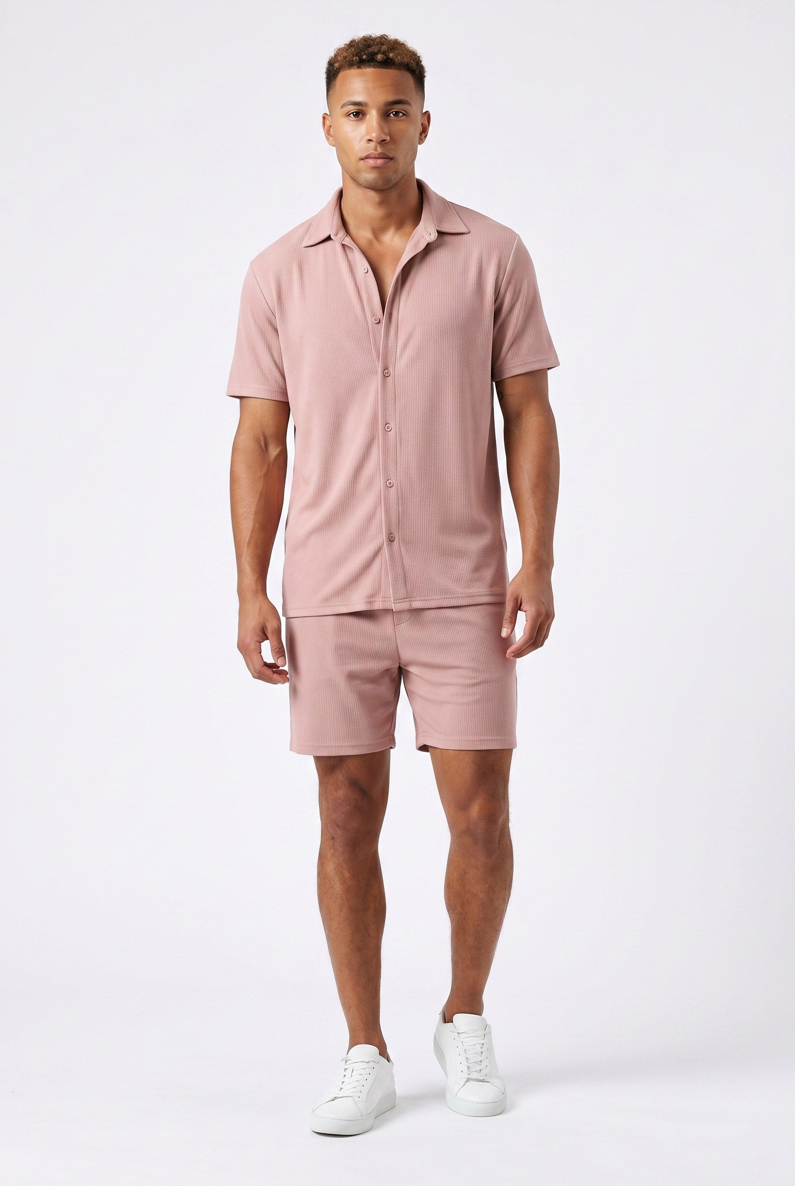 Men's Cuban Collar Knit Shirt & Shorts 2-Piece Set | Blackstone London