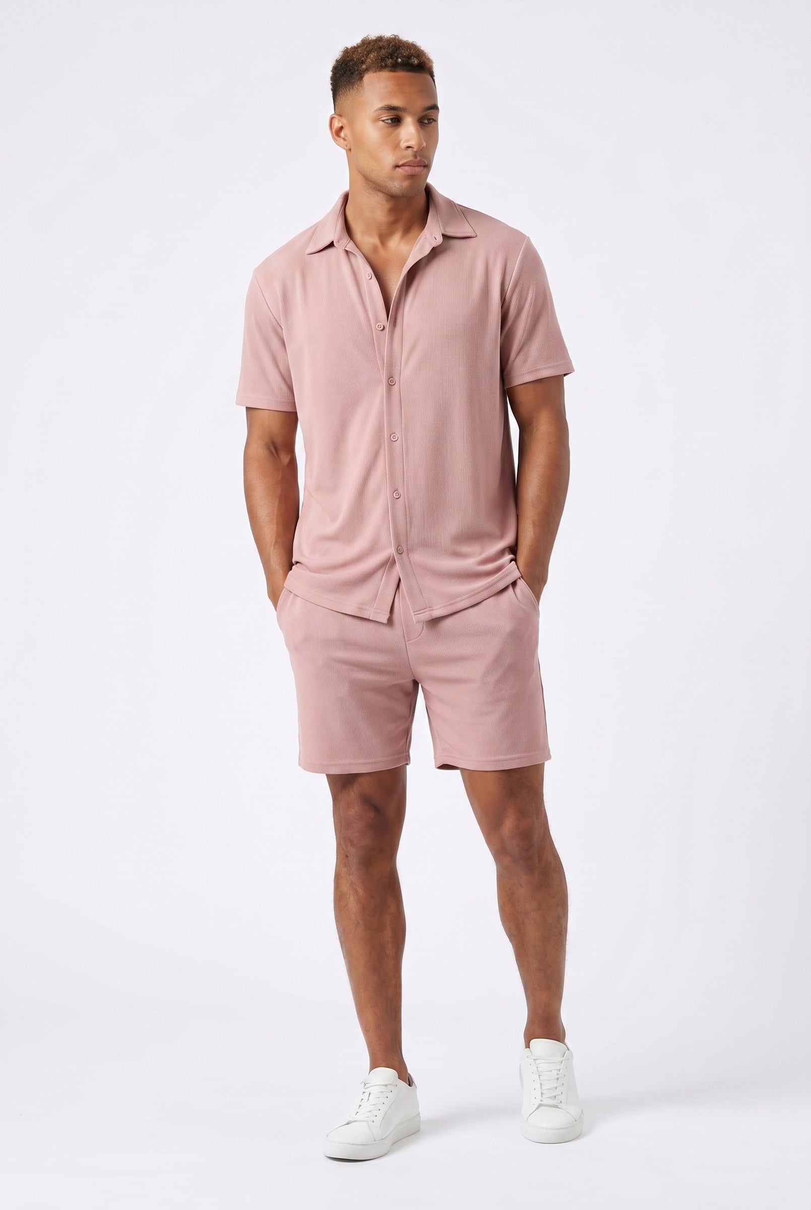 Men's Cuban Collar Knit Shirt & Shorts 2-Piece Set | Blackstone London