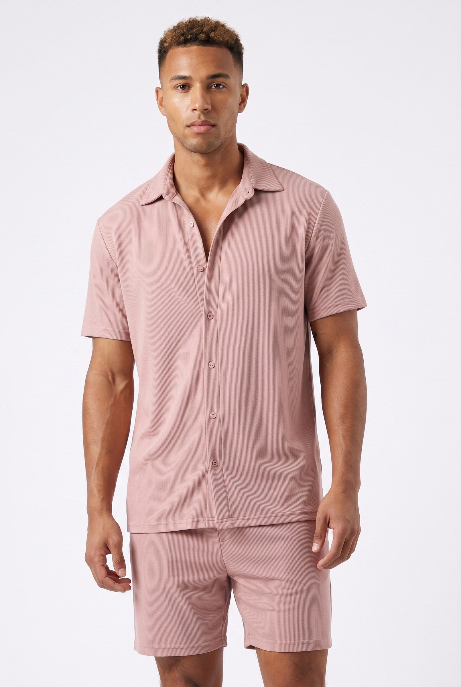 Men's Cuban Collar Knit Shirt & Shorts 2-Piece Set | Blackstone London