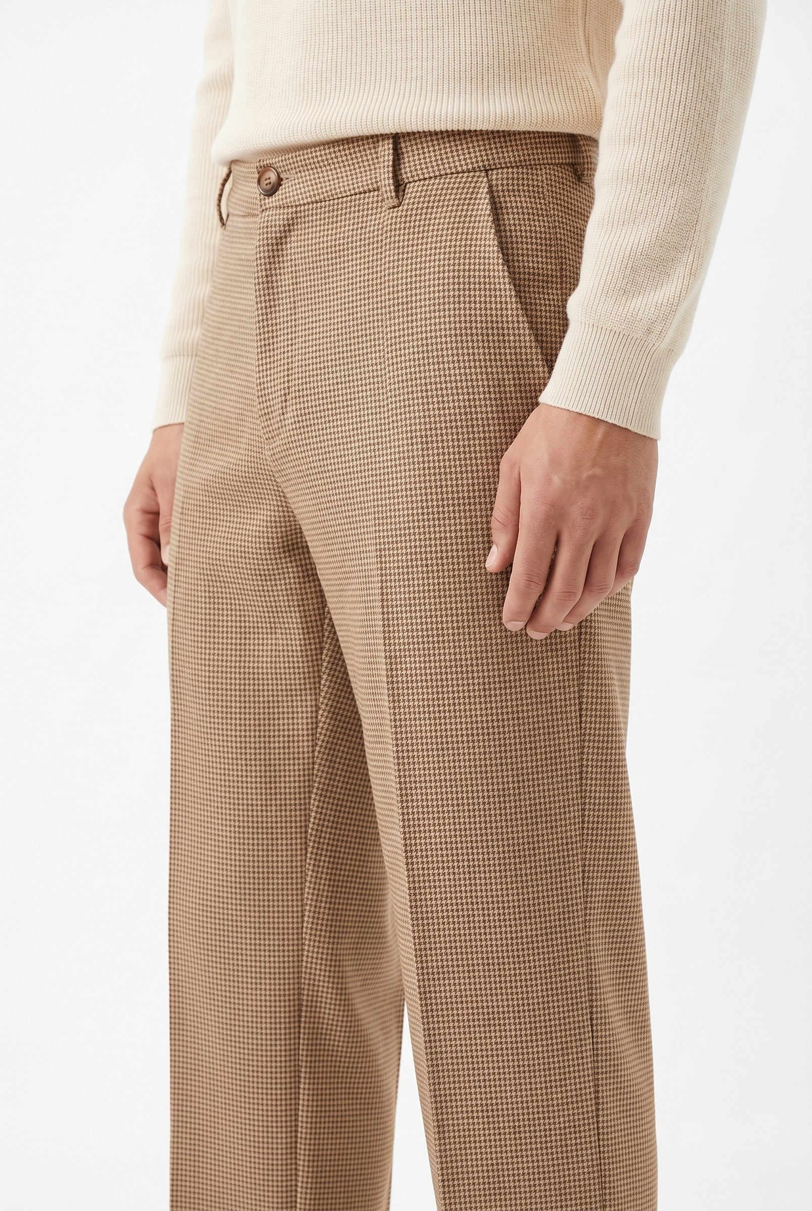 Men's Dogtooth Woven Cropped Trouser | Blackstone London