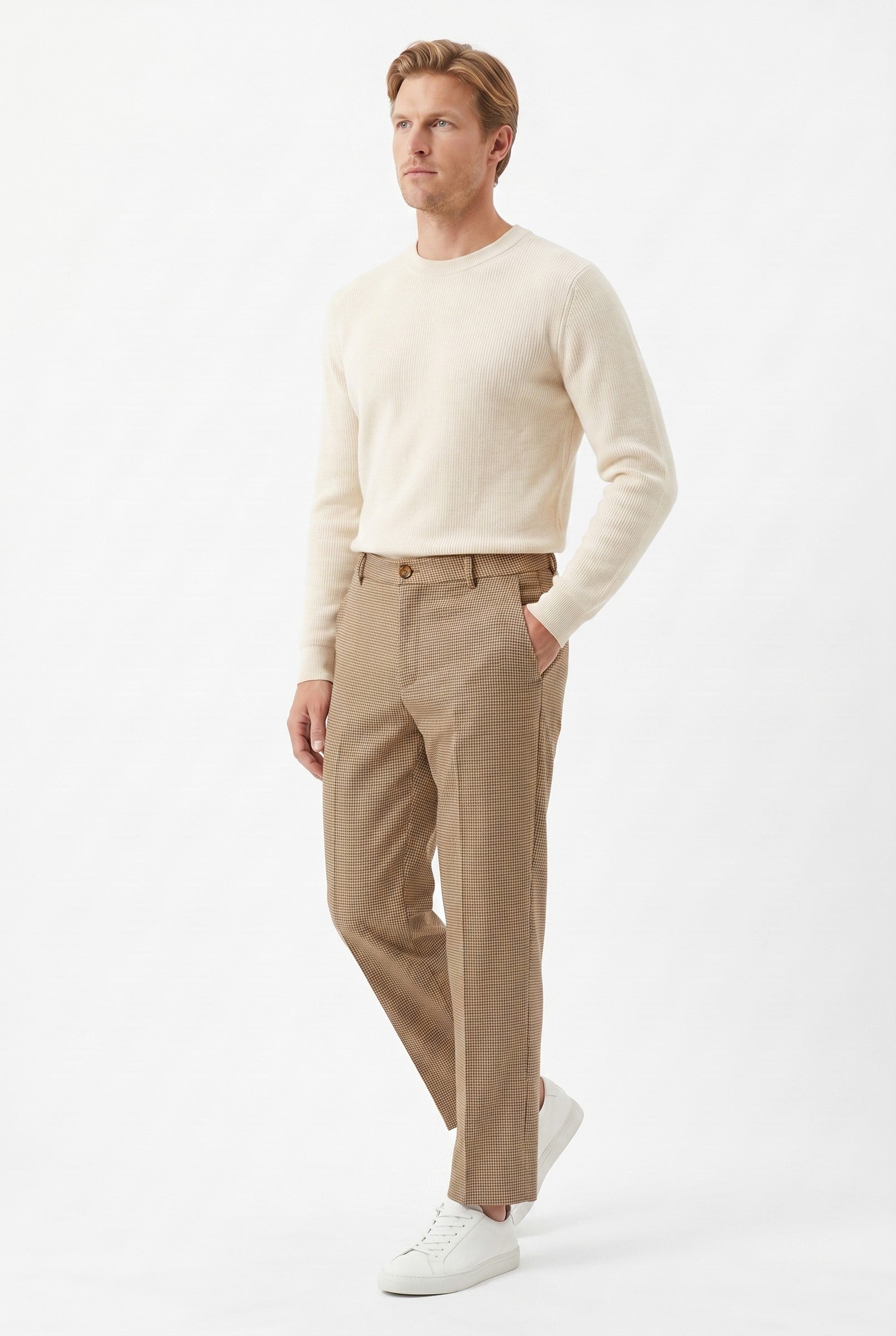 Men's Dogtooth Woven Cropped Trouser | Blackstone London