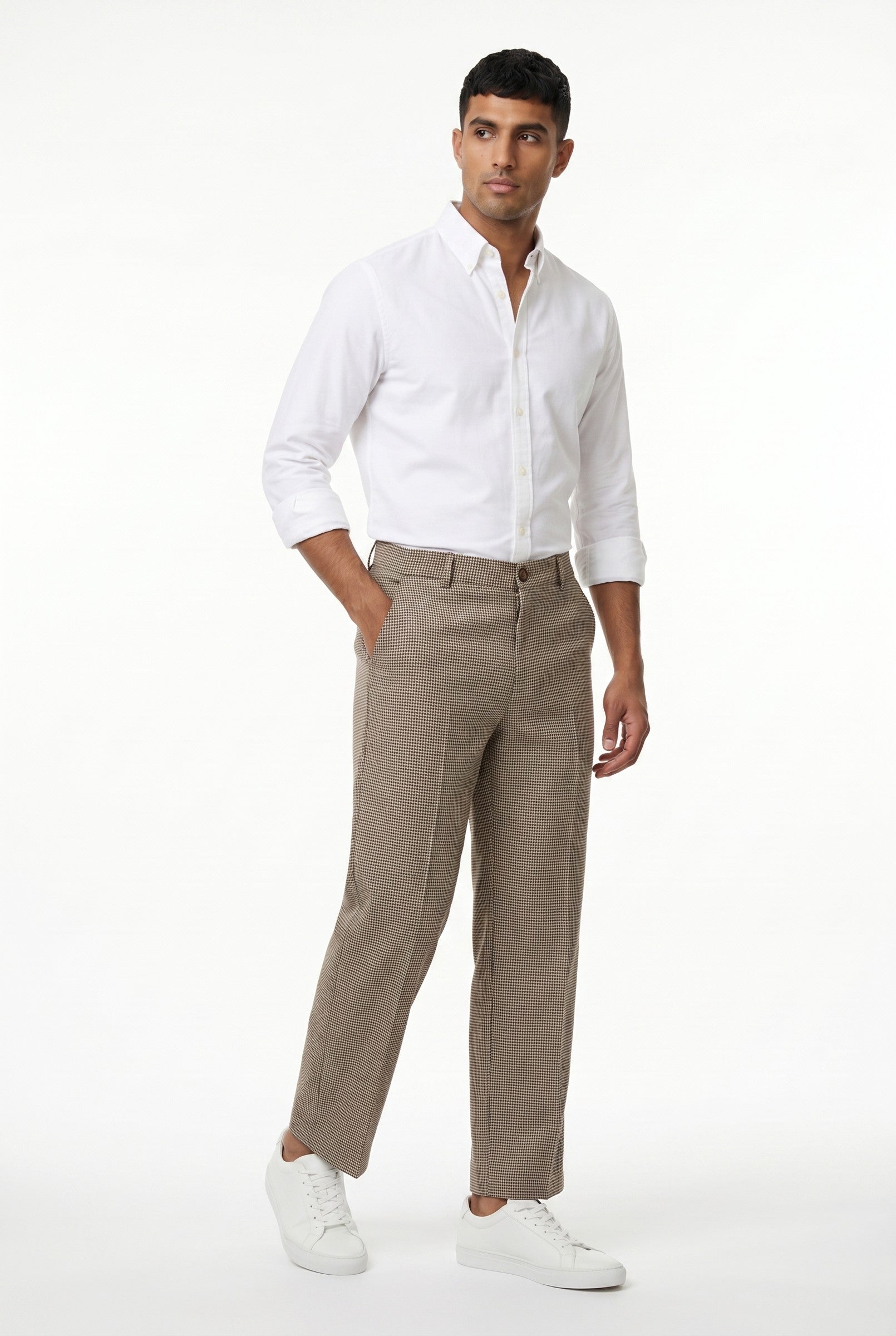 Men's Dogtooth Woven Cropped Trouser | Blackstone London