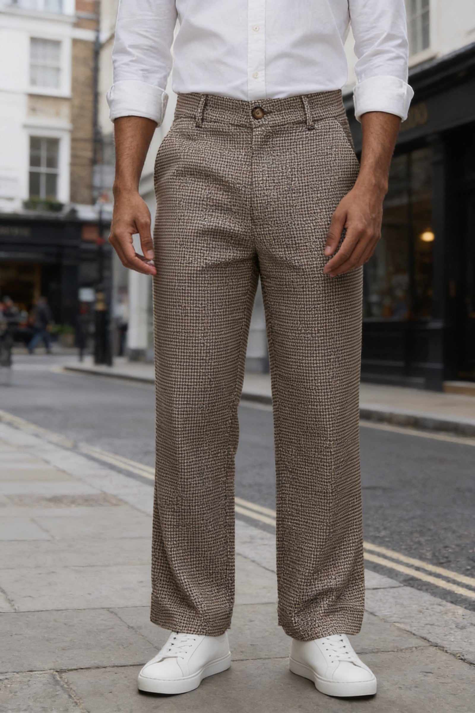 Men's Dogtooth Woven Cropped Trouser | Blackstone London