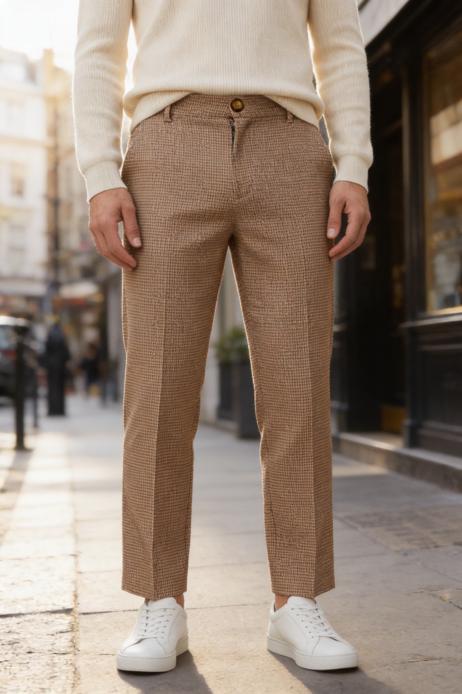 Men's Dogtooth Woven Cropped Trouser | Blackstone London