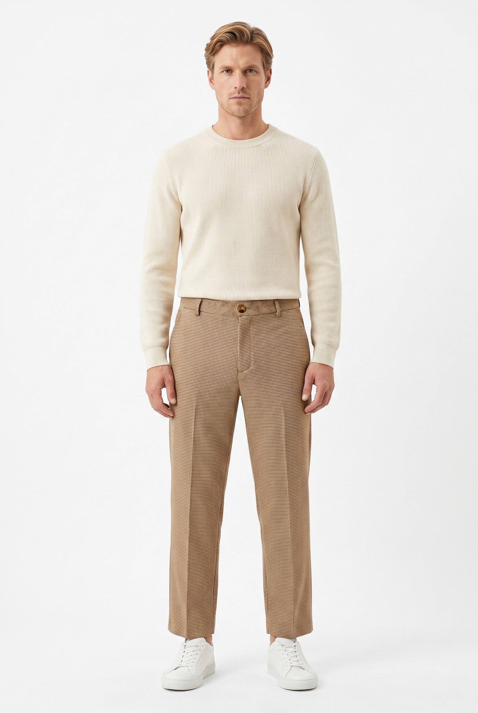Men's Dogtooth Woven Cropped Trouser | Blackstone London