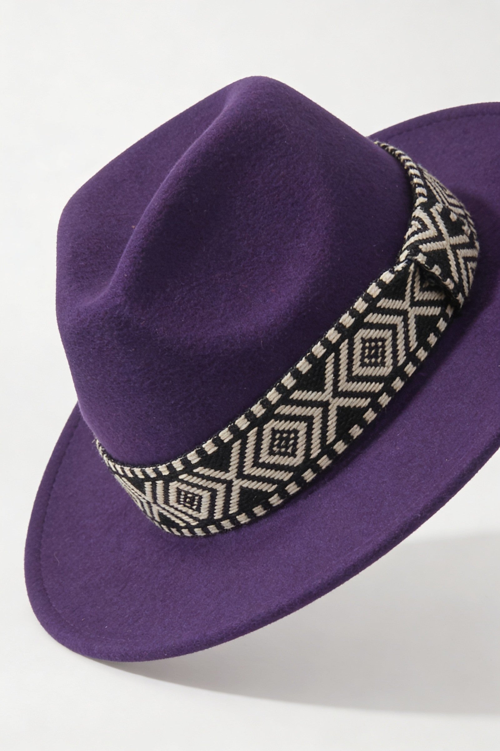 Men's Wide Brim Fedora Hat with Aztec Band | Blackstone London