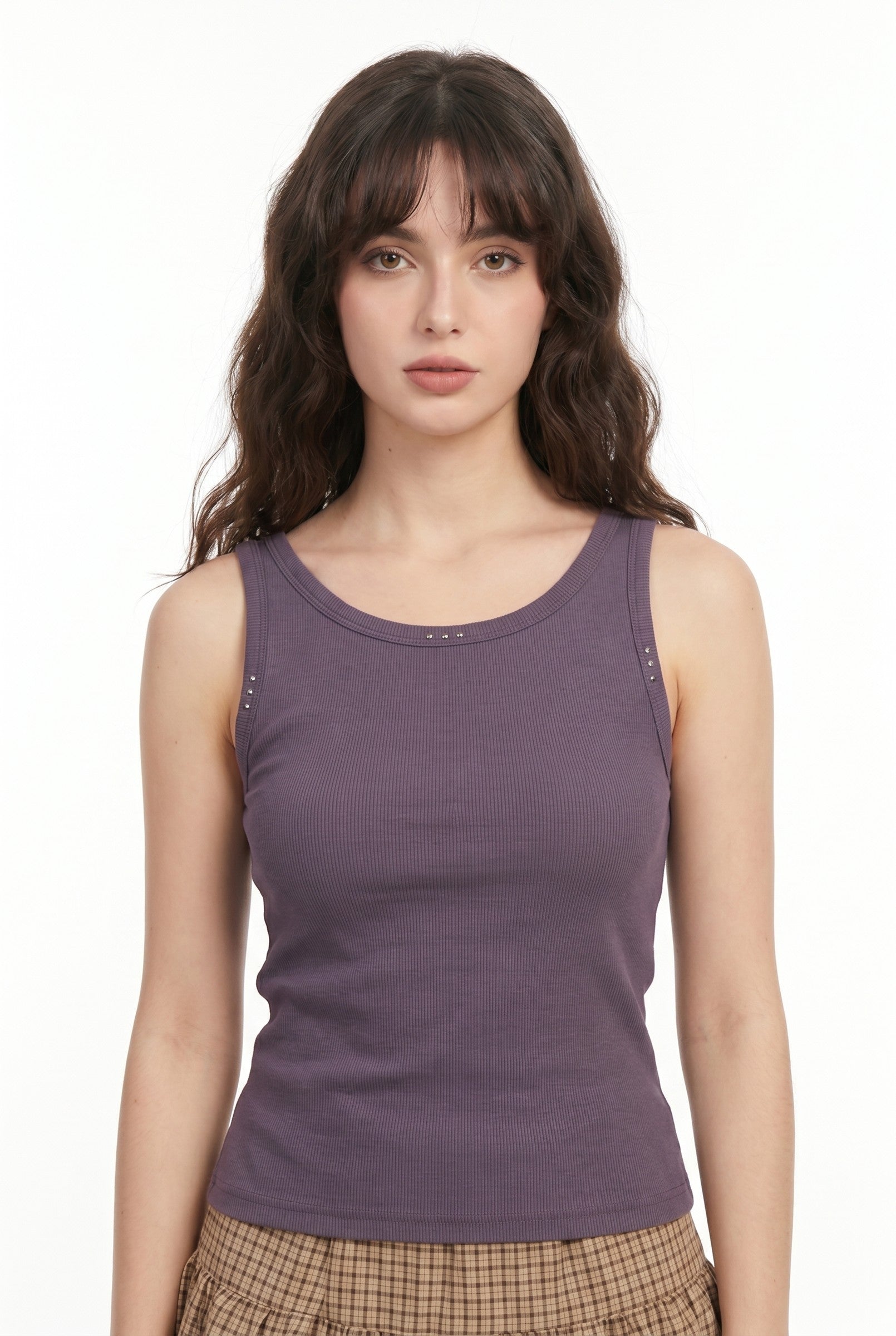 Women's Stud Detail Ribbed Tank | Blackstone London