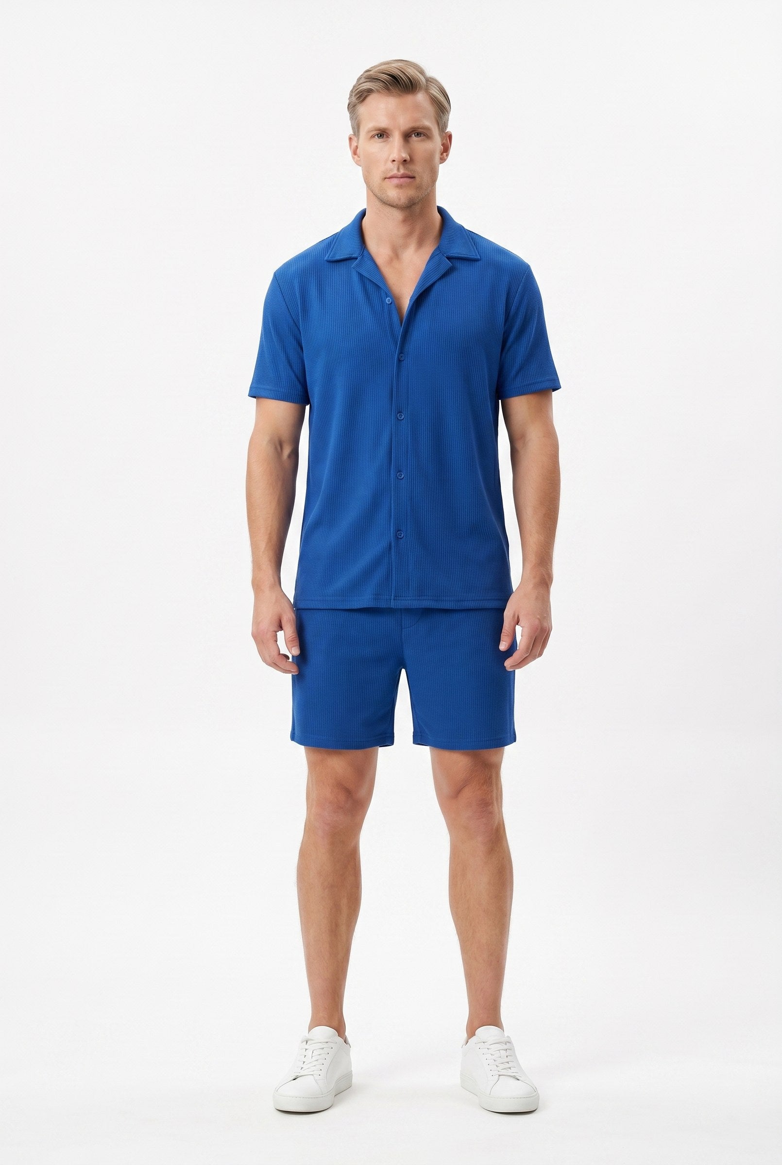 Men's Cuban Collar Knit Shirt & Shorts 2-Piece Set | Blackstone London