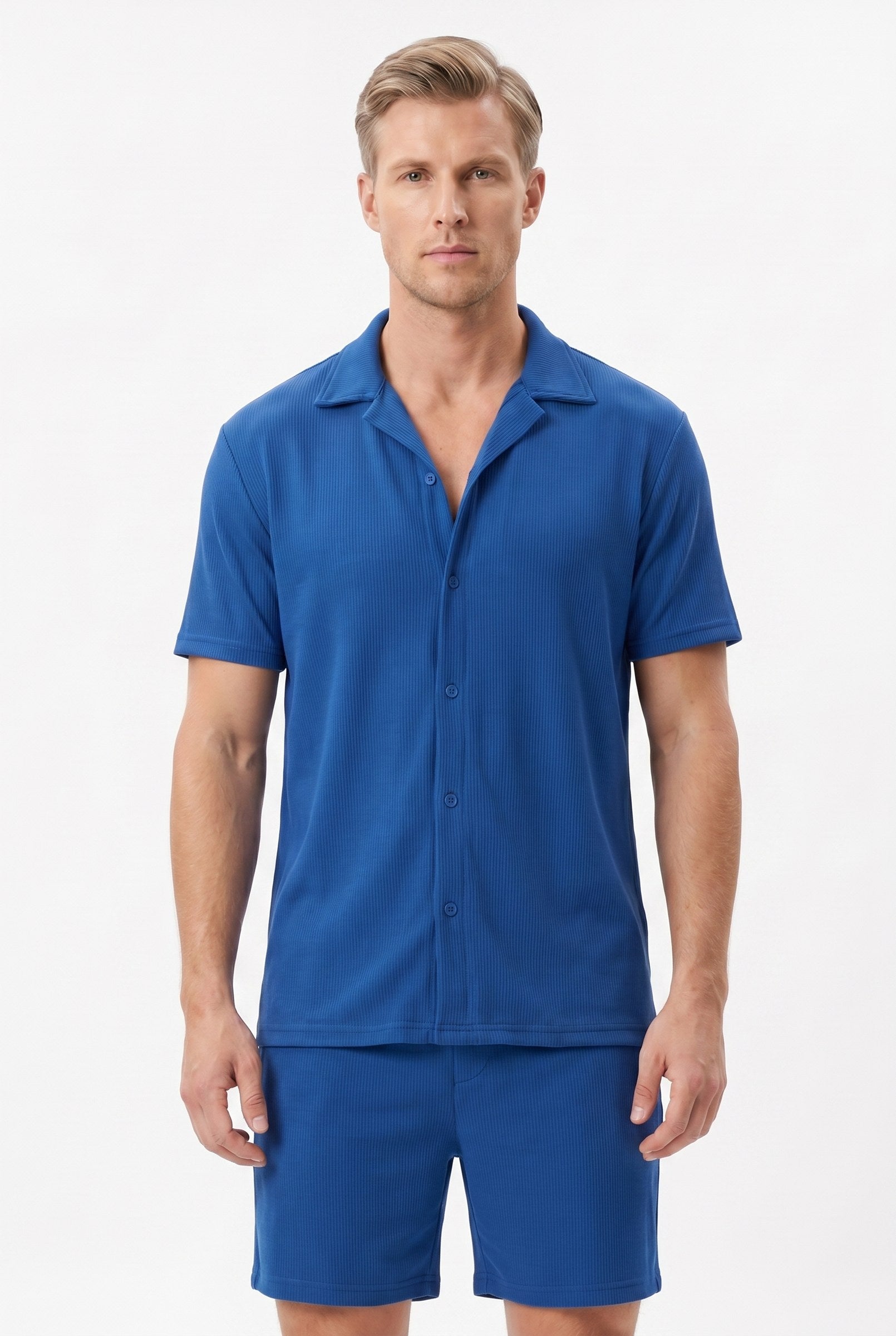 Men's Cuban Collar Knit Shirt & Shorts 2-Piece Set | Blackstone London