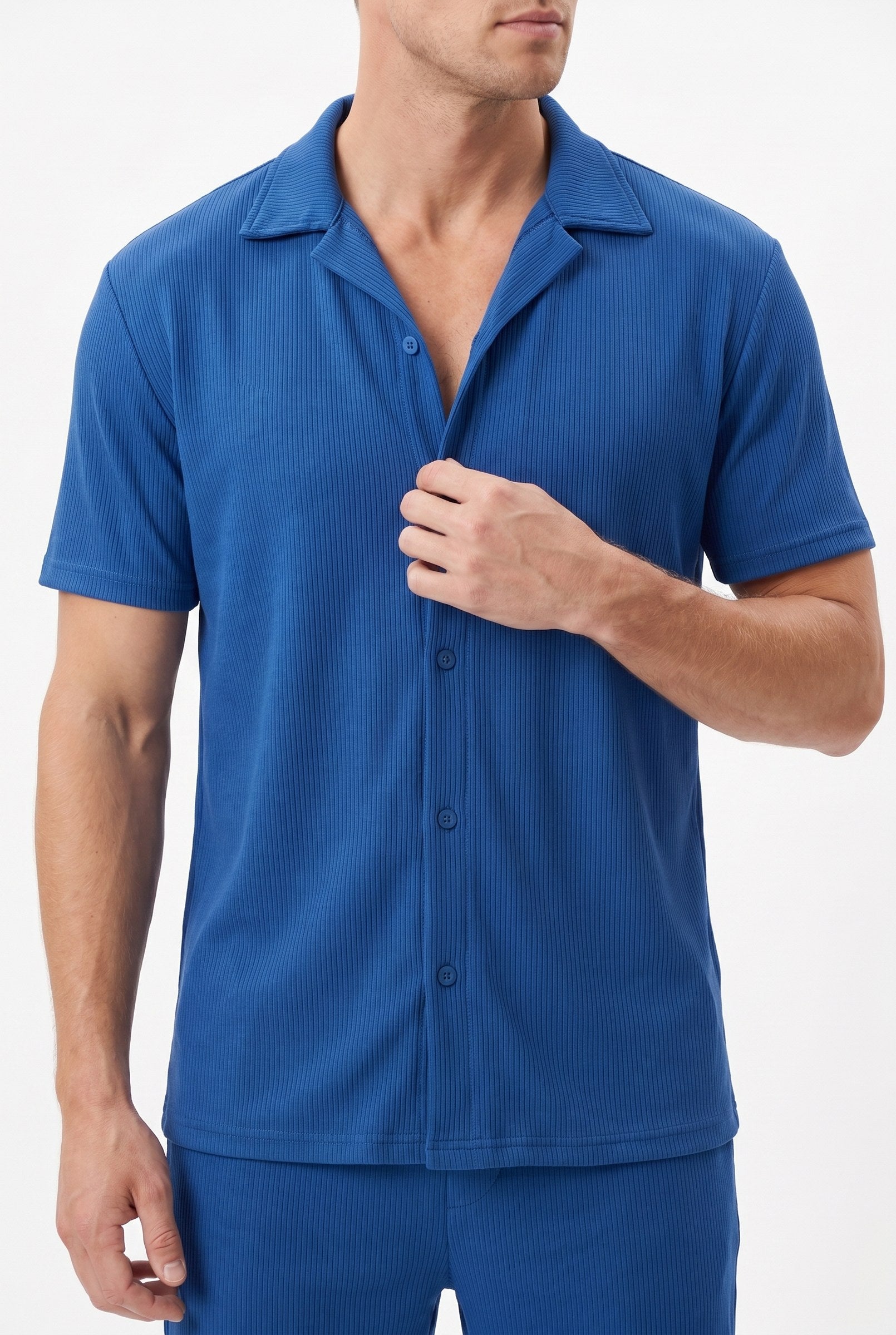 Men's Cuban Collar Knit Shirt & Shorts 2-Piece Set | Blackstone London