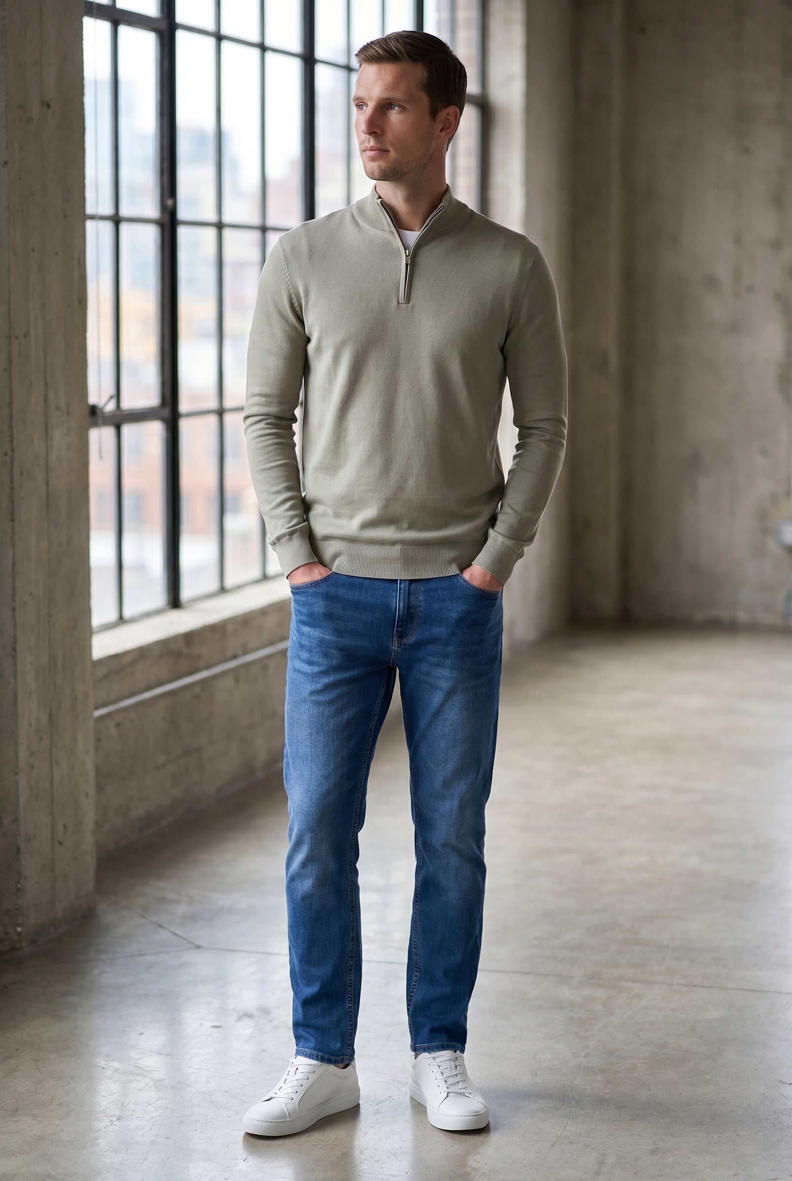 Men's Cotton Knitted Half Zip Funnel Neck Jumper | Blackstone London