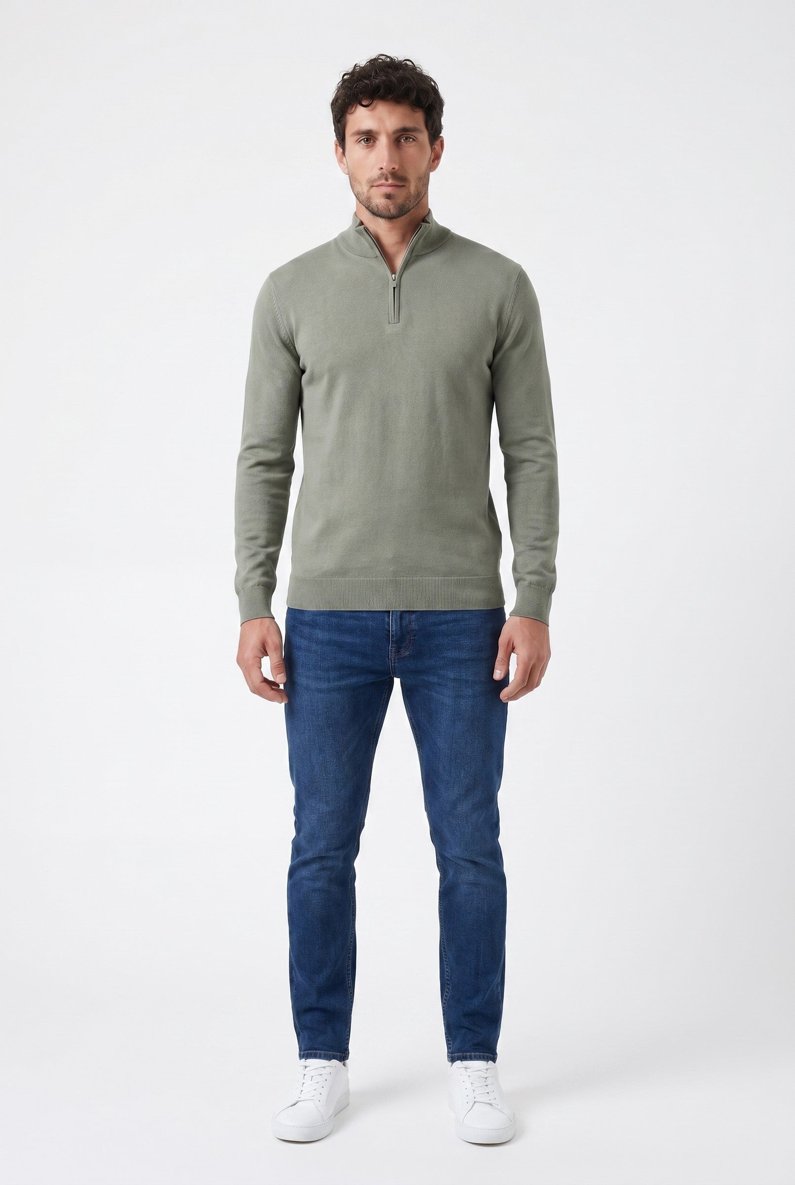 Men's Cotton Knitted Half-Zip Funnel | Blackstone London