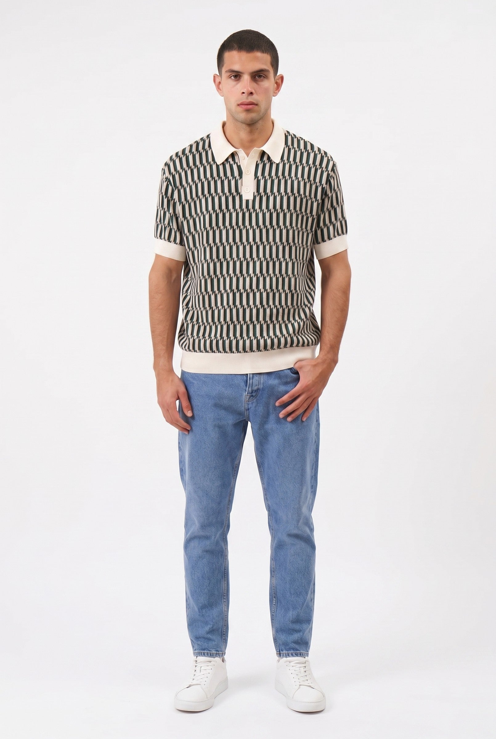 Men's Erice Geometric Knit Polo | Blackstone London