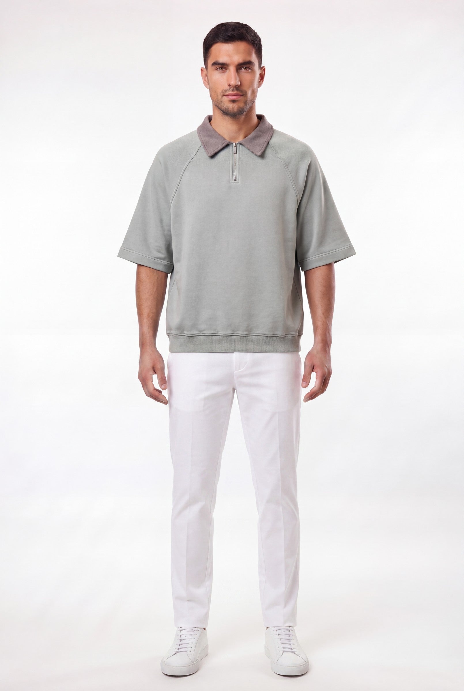 Men's Snow Washed Quarter Zip Polo | Blackstone London