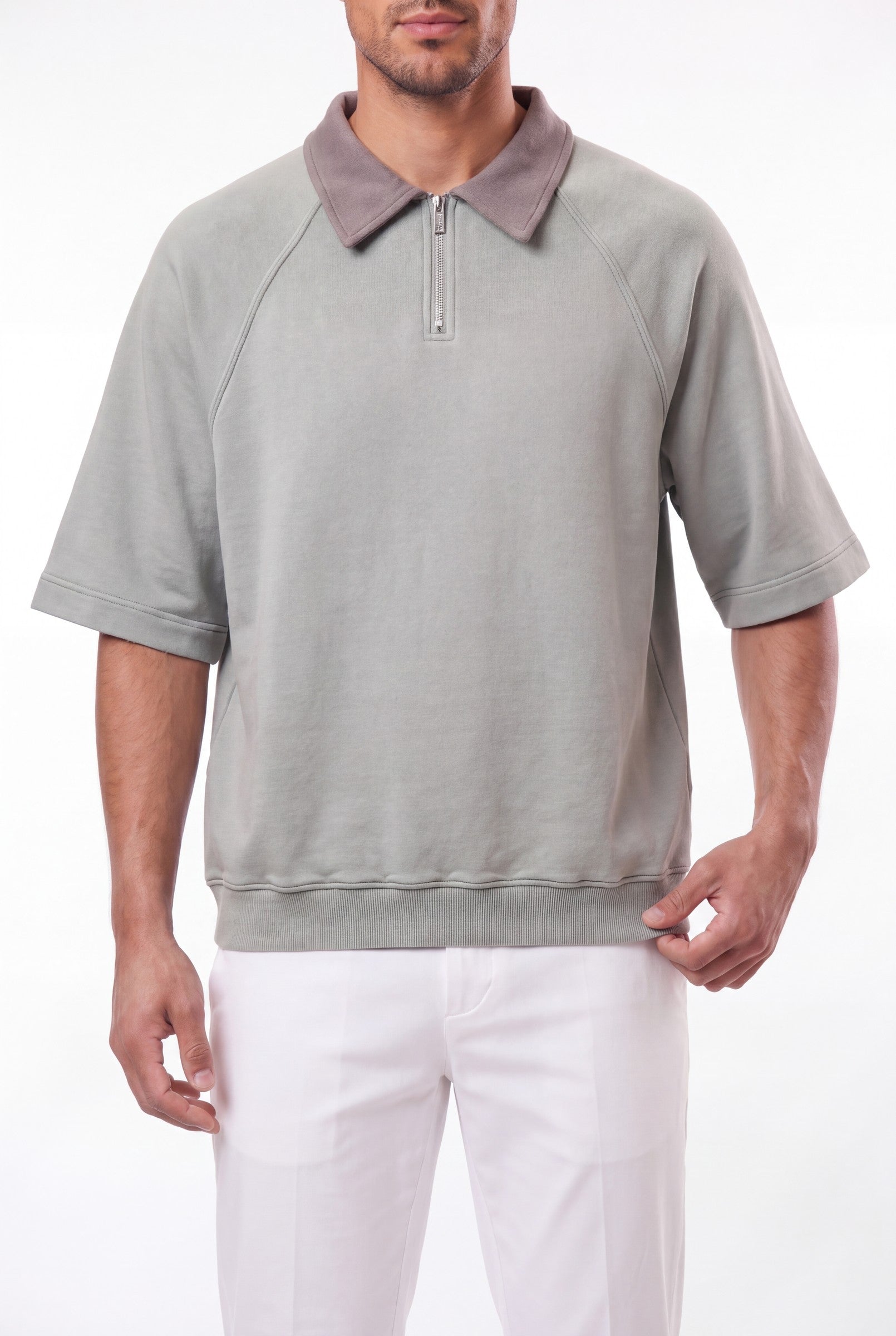 Men's Snow Washed Quarter Zip Polo | Blackstone London