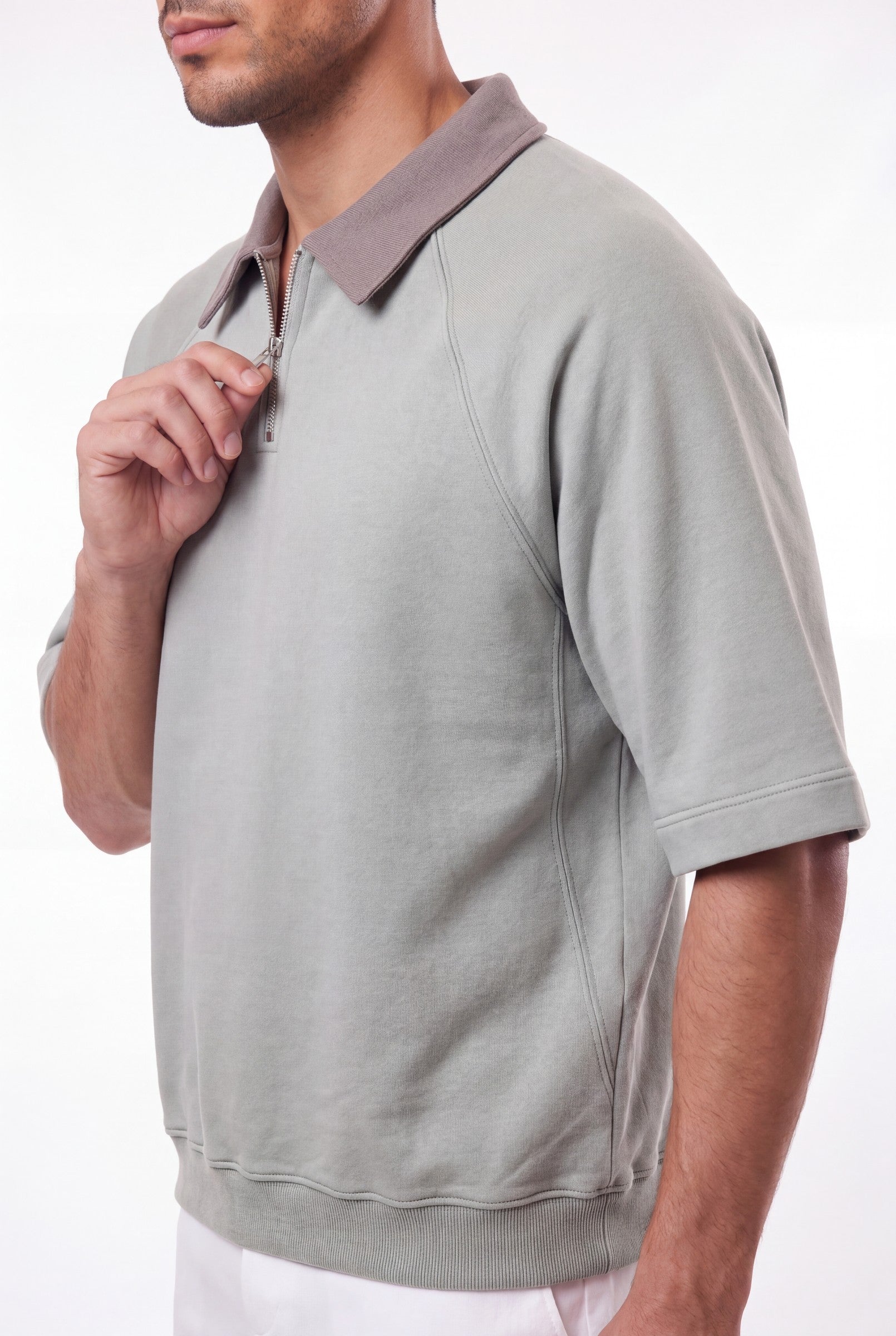 Men's Snow Washed Quarter Zip Polo | Blackstone London