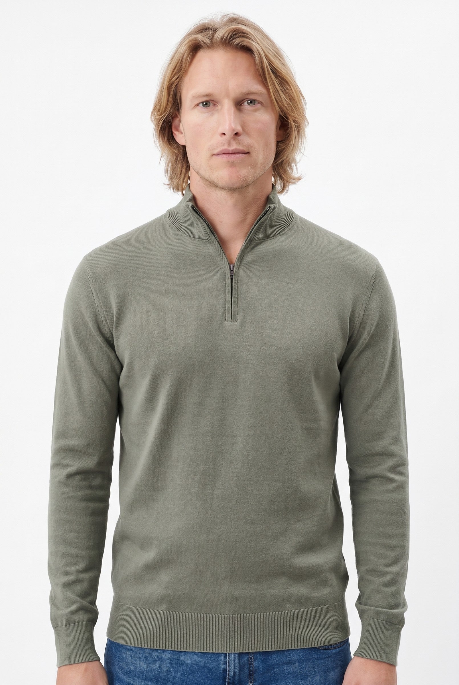 Men's Cotton Knitted Half Zip Funnel Neck Jumper | Blackstone London