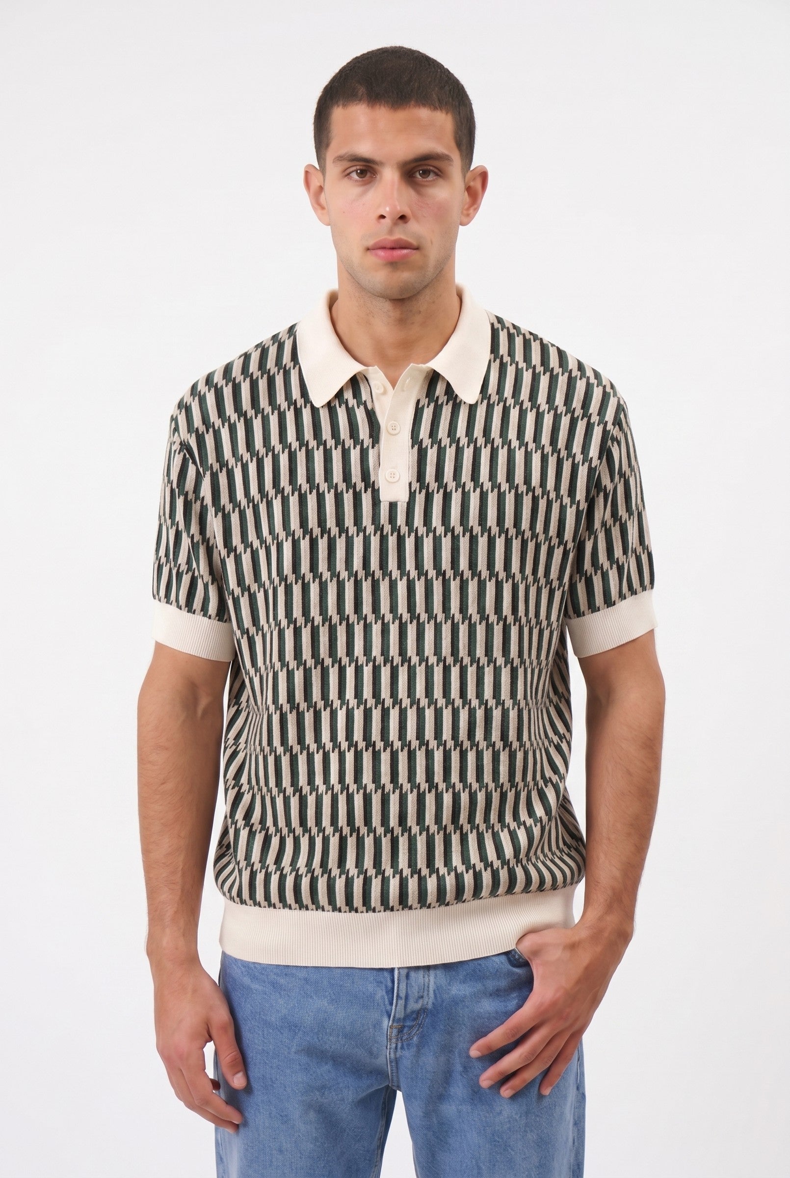 Men's Erice Geometric Knit Polo | Blackstone London