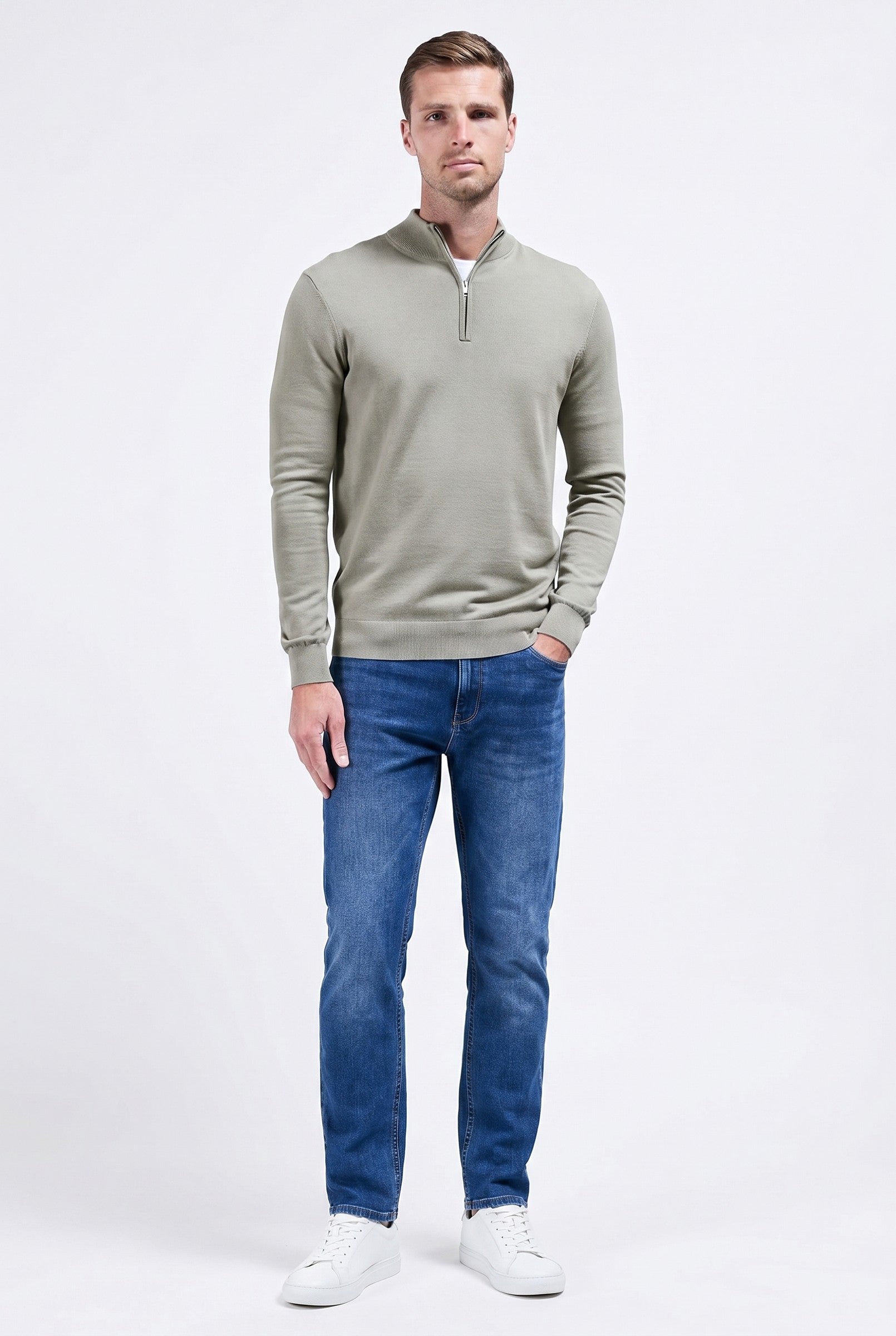 Men's Cotton Knitted Half Zip Funnel Neck Jumper | Blackstone London