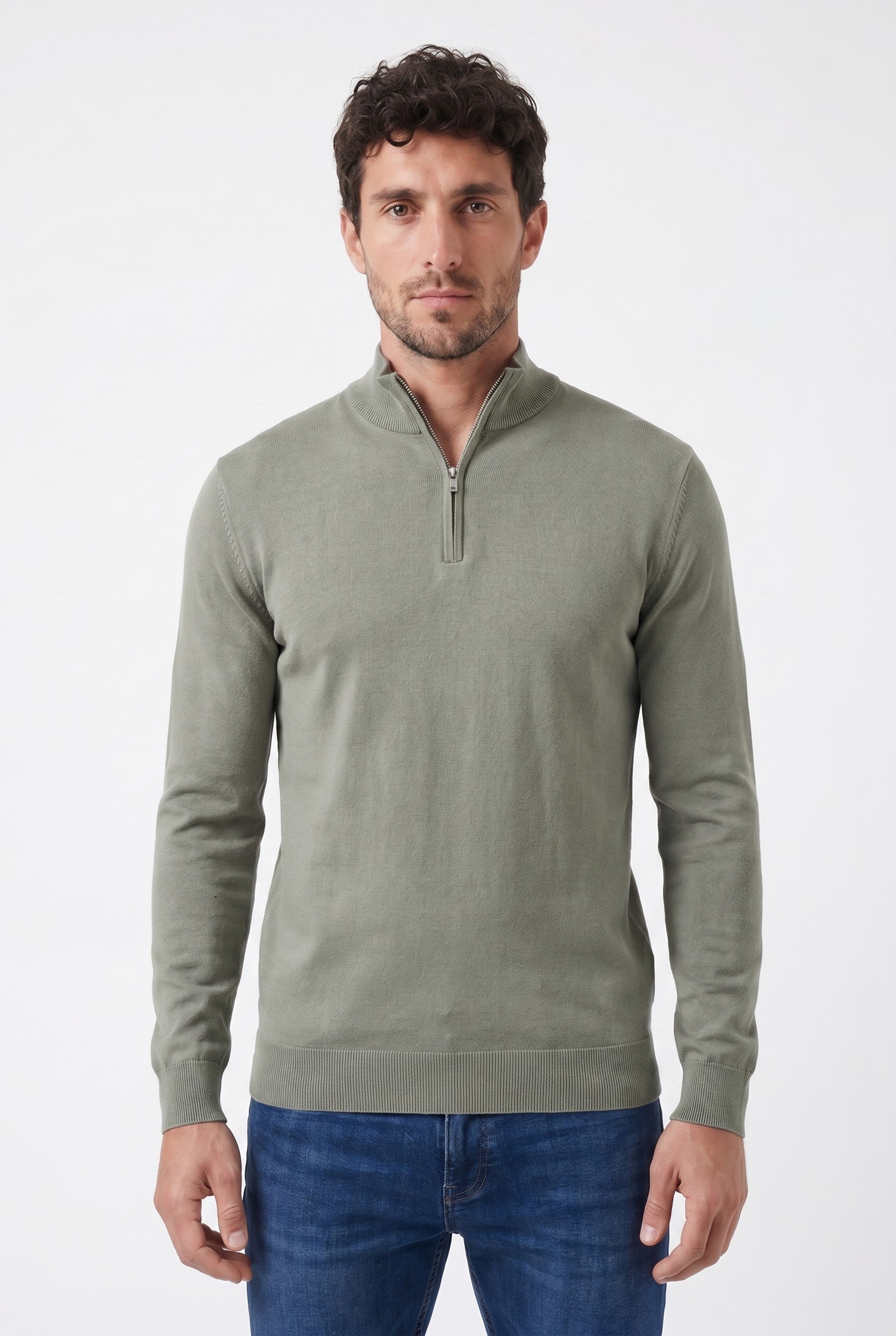 Men's Cotton Knitted Half-Zip Funnel | Blackstone London