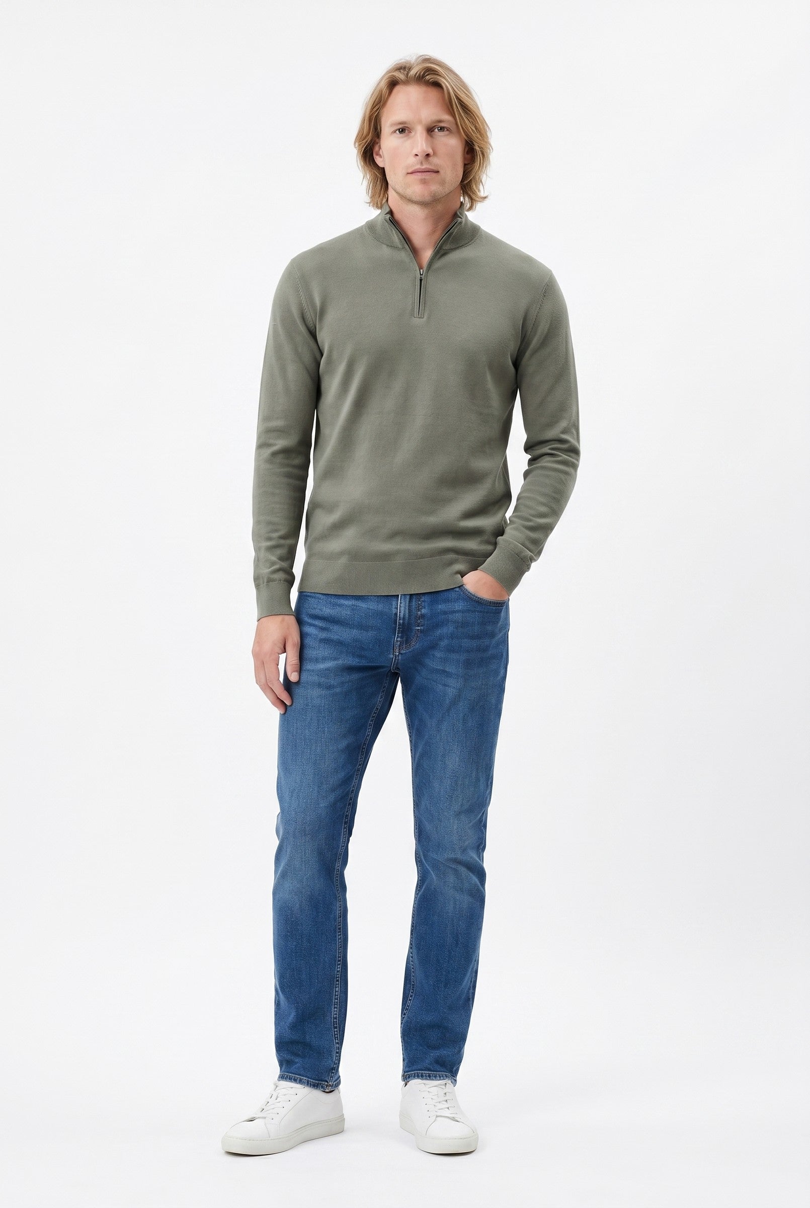 Men's Cotton Knitted Half Zip Funnel Neck Jumper | Blackstone London