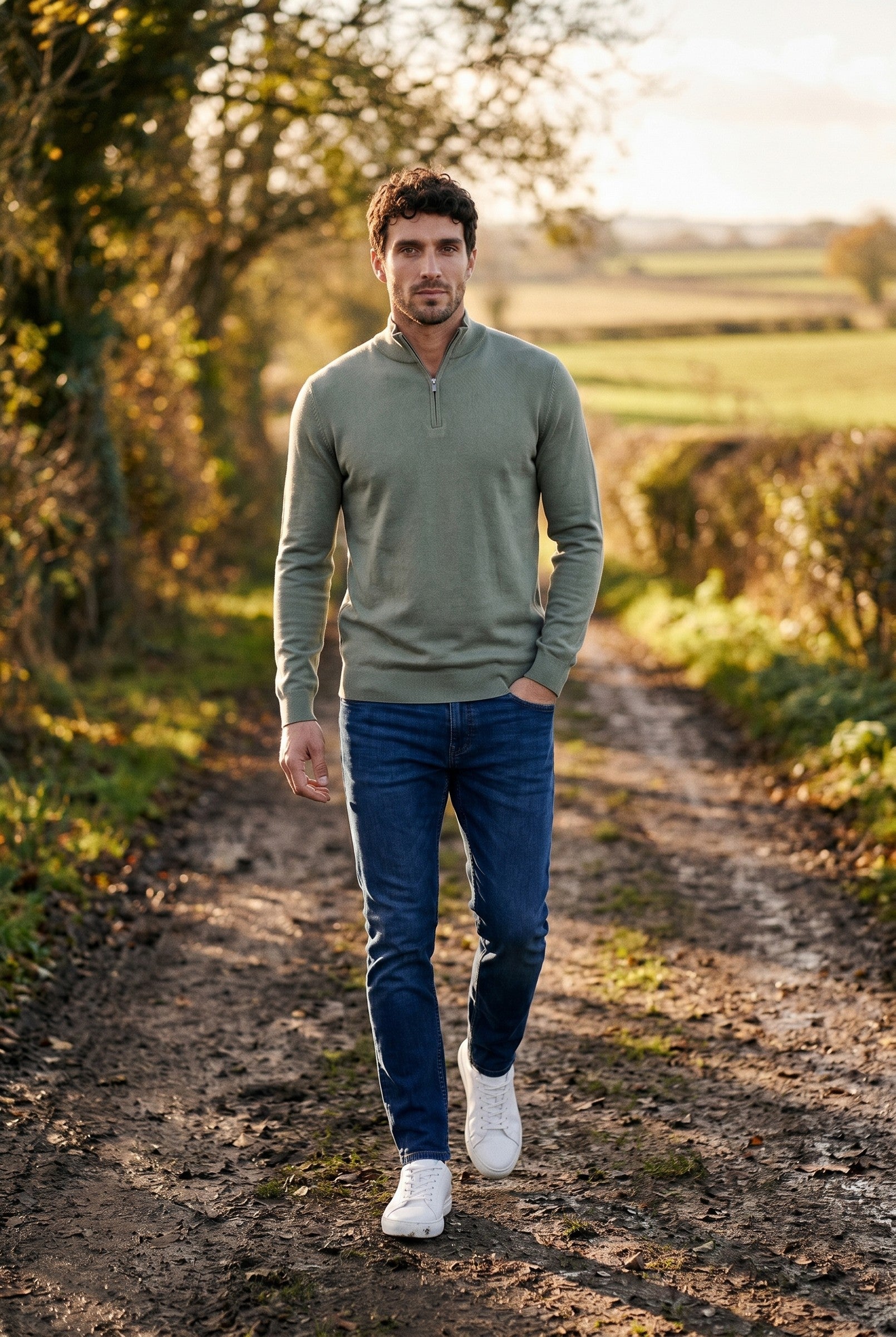 Men's Cotton Knitted Half-Zip Funnel | Blackstone London