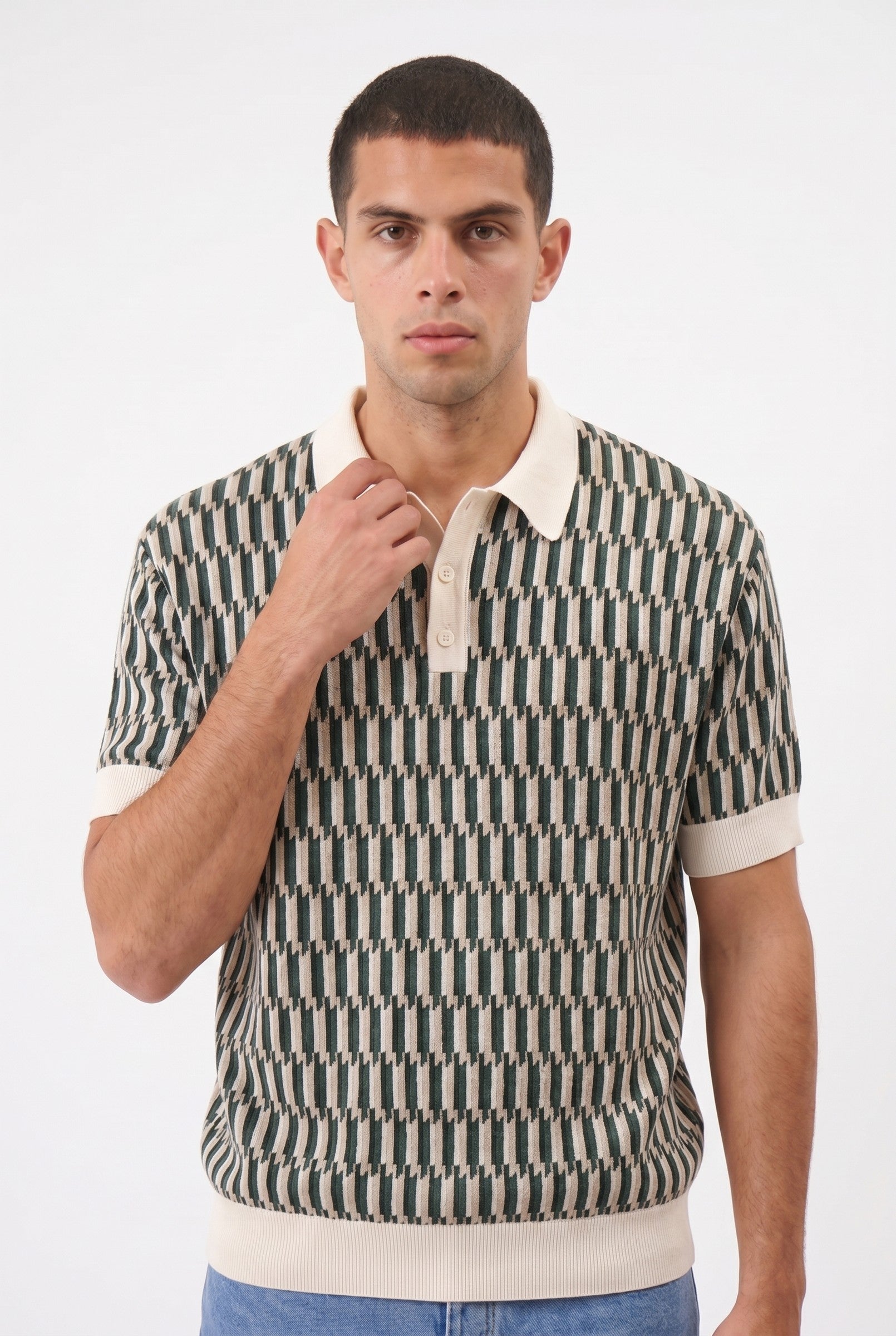 Men's Erice Geometric Knit Polo | Blackstone London