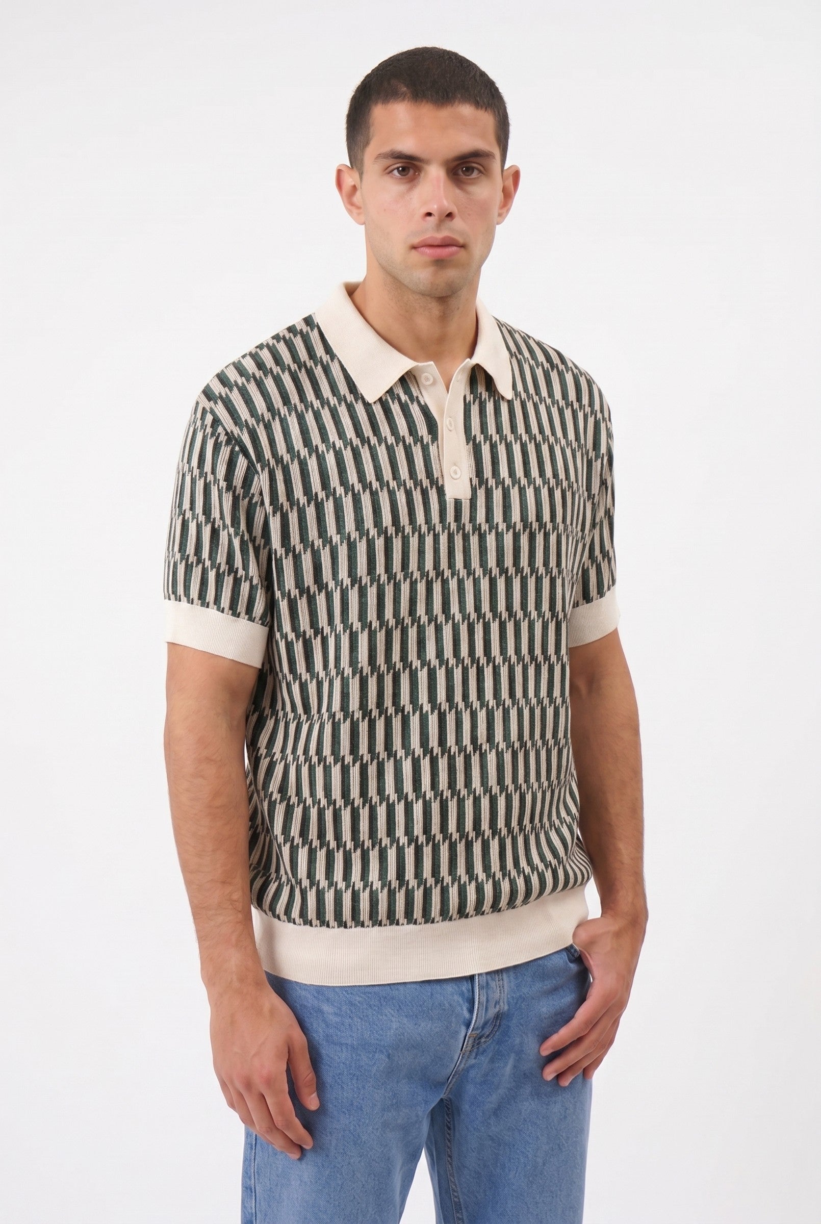 Men's Erice Geometric Knit Polo | Blackstone London