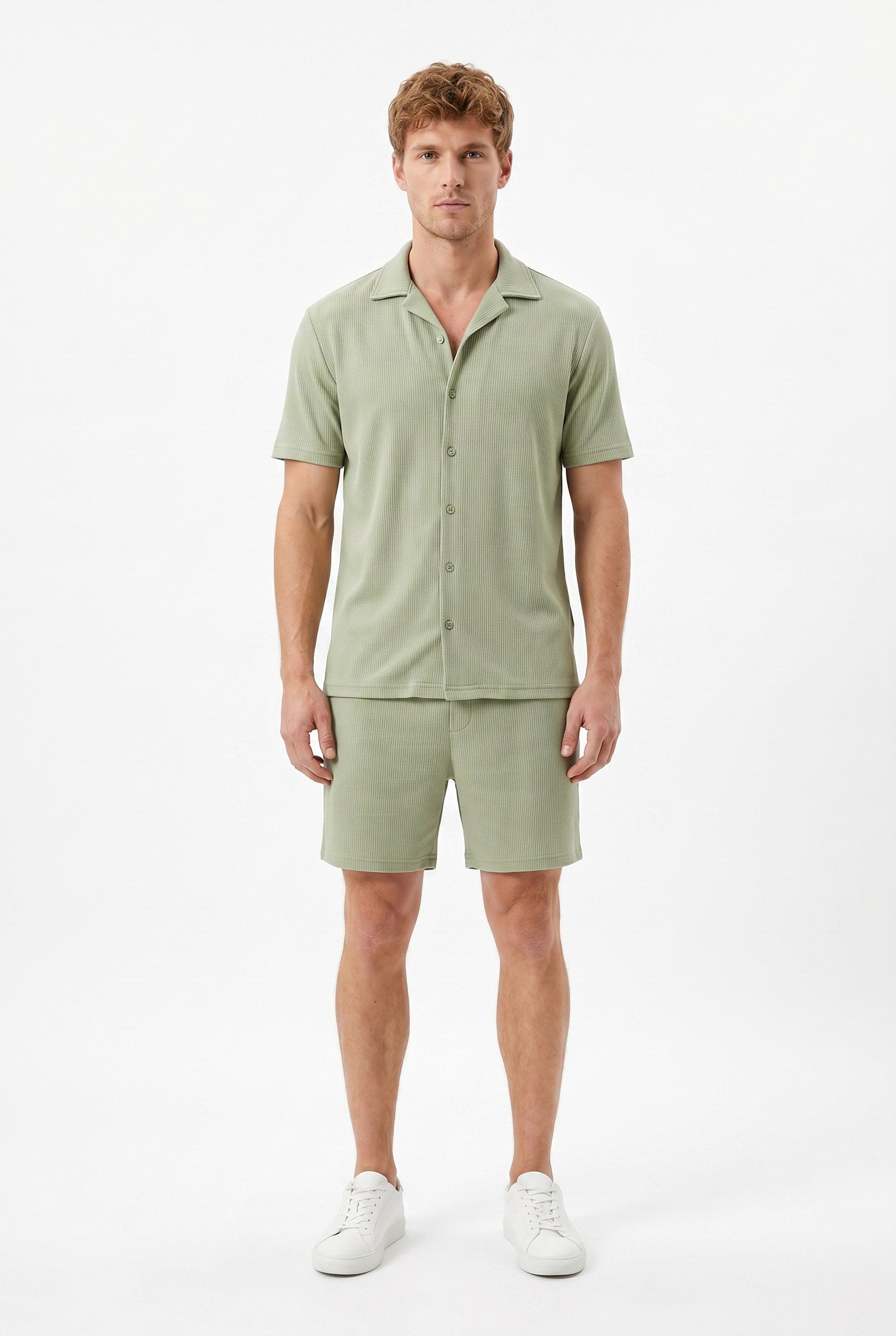 Men's Cuban Collar Knit Shirt & Shorts 2-Piece Set | Blackstone London