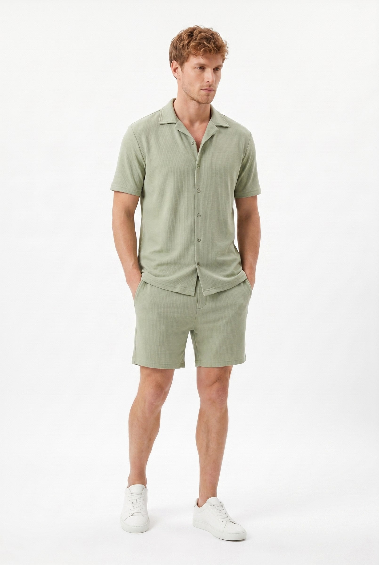 Men's Cuban Collar Knit Shirt & Shorts 2-Piece Set | Blackstone London