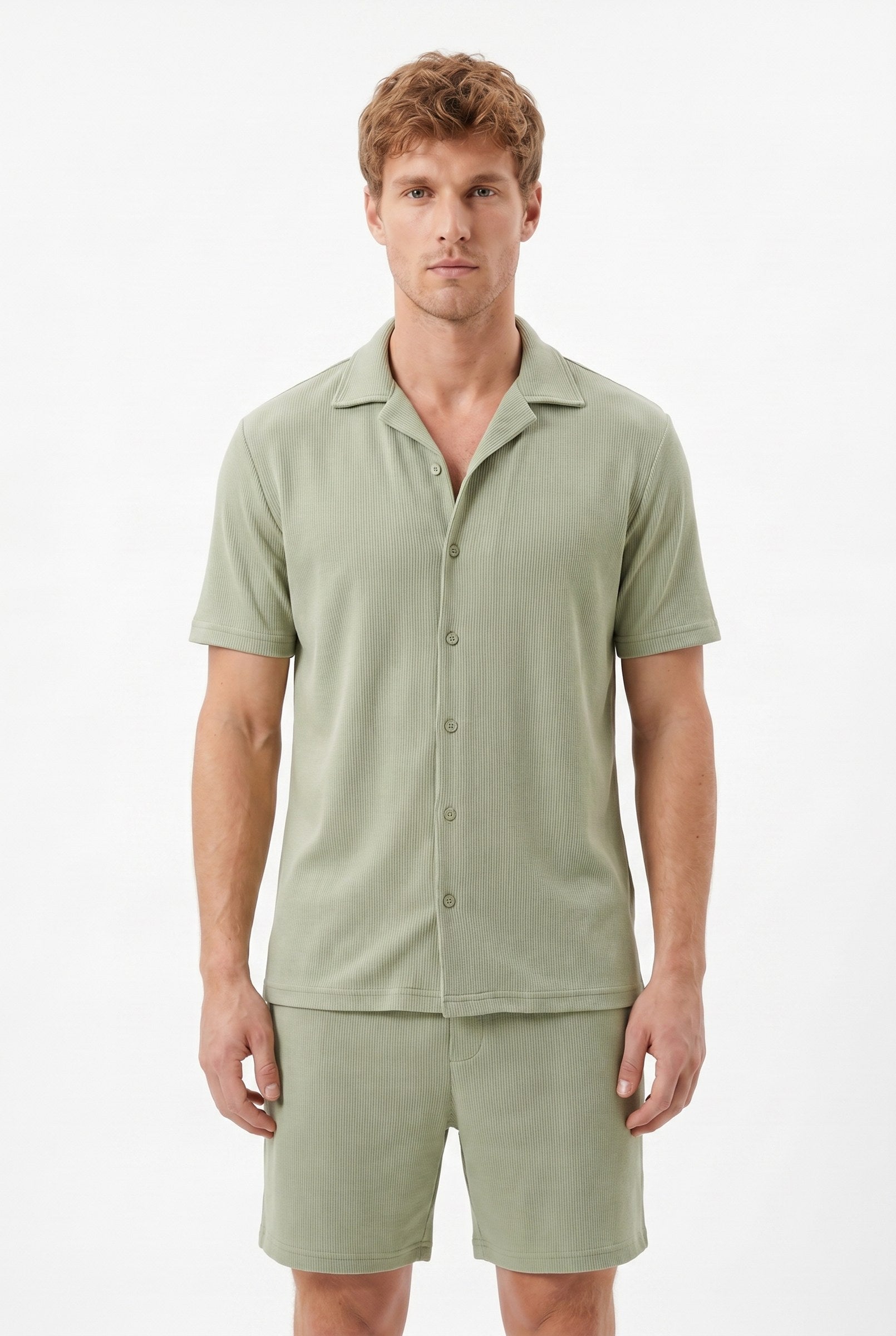 Men's Cuban Collar Knit Shirt & Shorts 2-Piece Set | Blackstone London