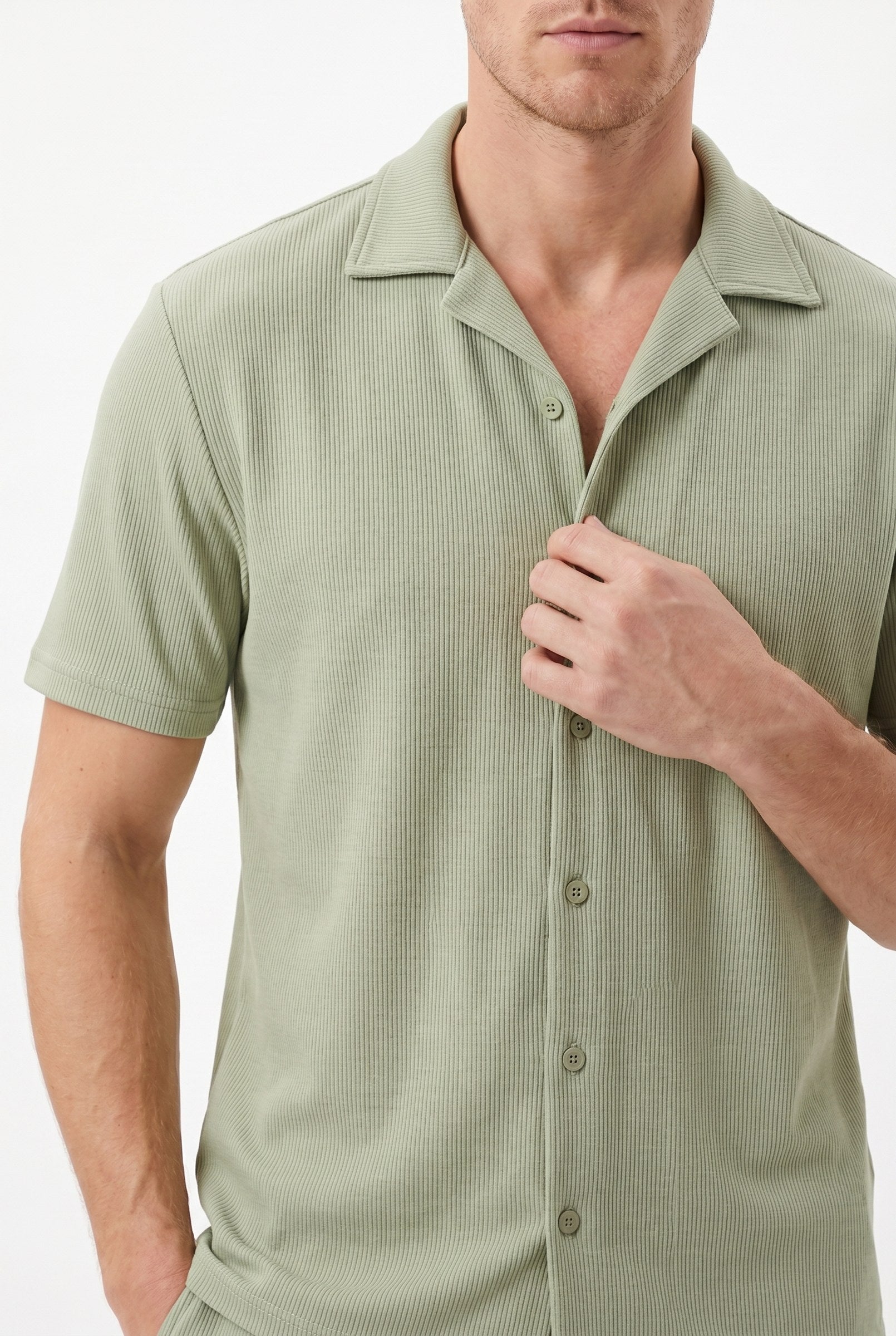 Men's Cuban Collar Knit Shirt & Shorts 2-Piece Set | Blackstone London