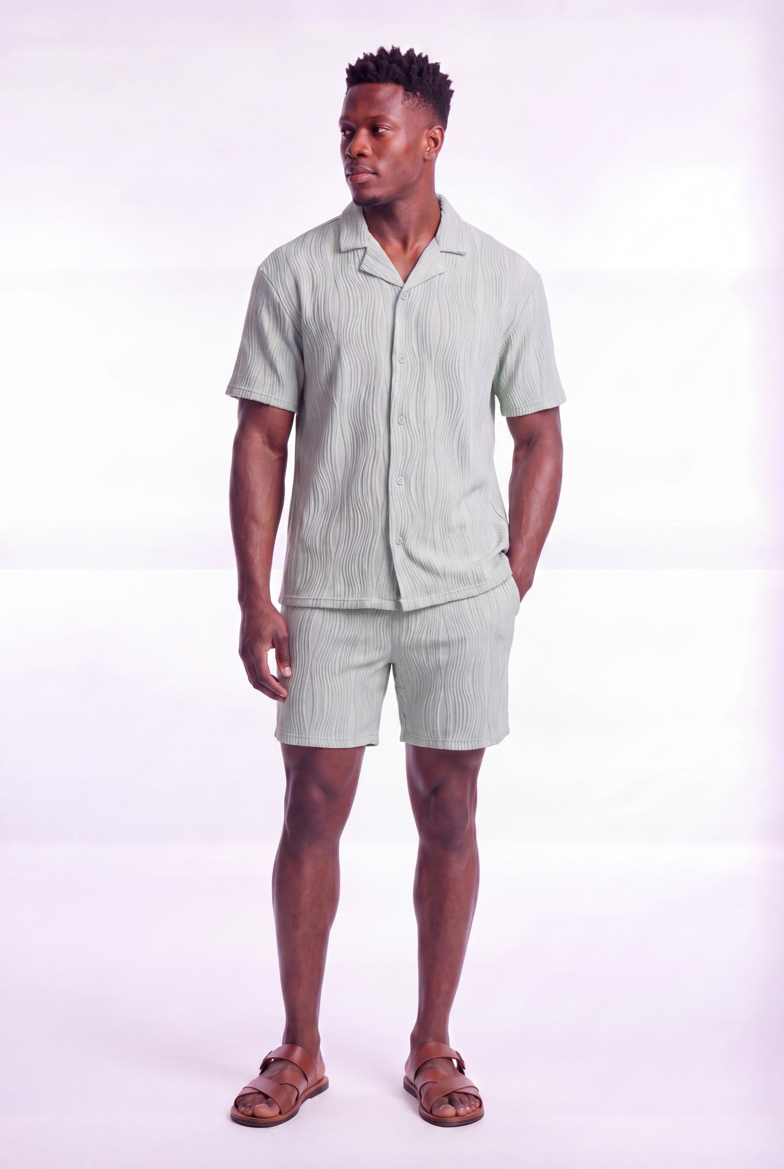 Men's Wave Textured Camp Collar Shirt | Blackstone London