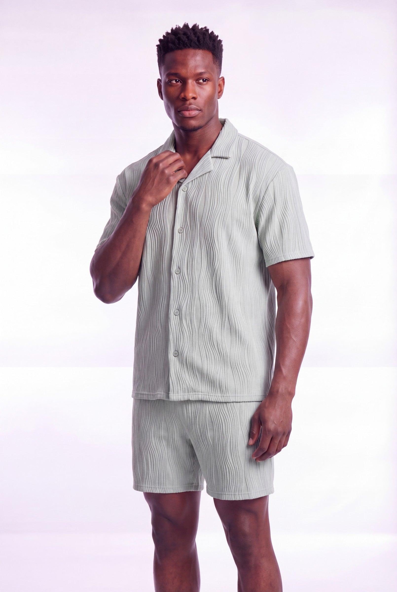 Men's Wave Textured Camp Collar Shirt | Blackstone London
