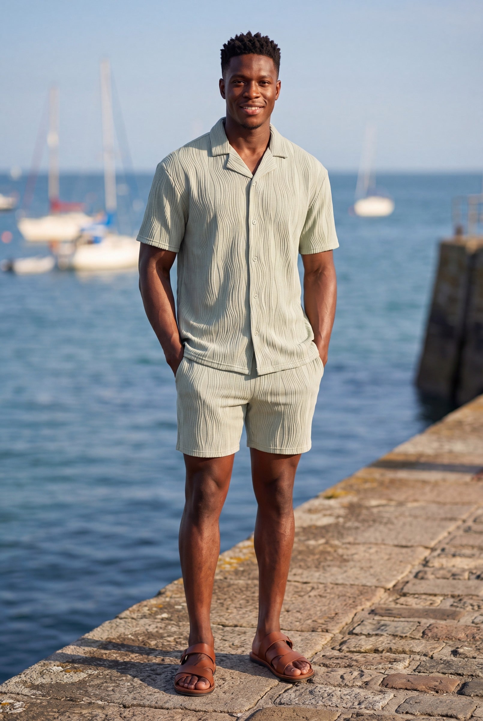 Men's Wave Textured Drawstring Shorts | Blackstone London