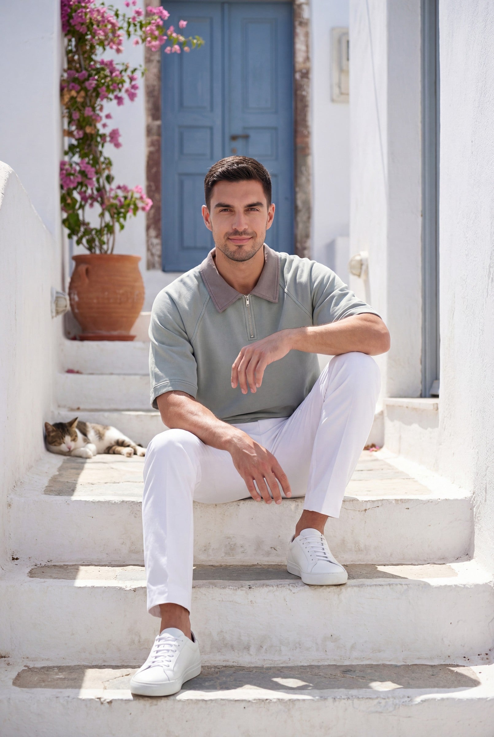 Men's Snow Washed Quarter Zip Polo | Blackstone London