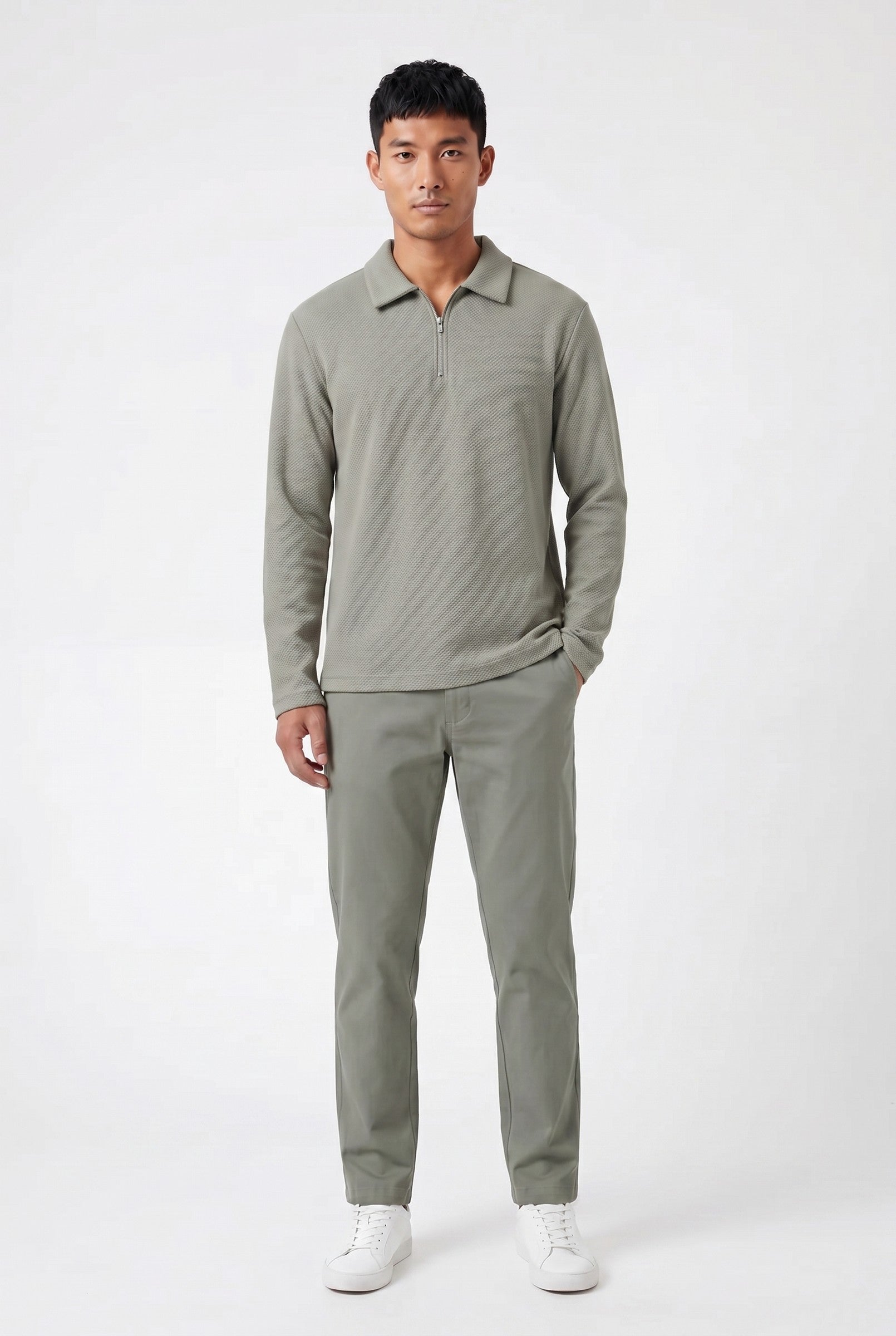 Men's Long Sleeve Textured Polo | Blackstone London